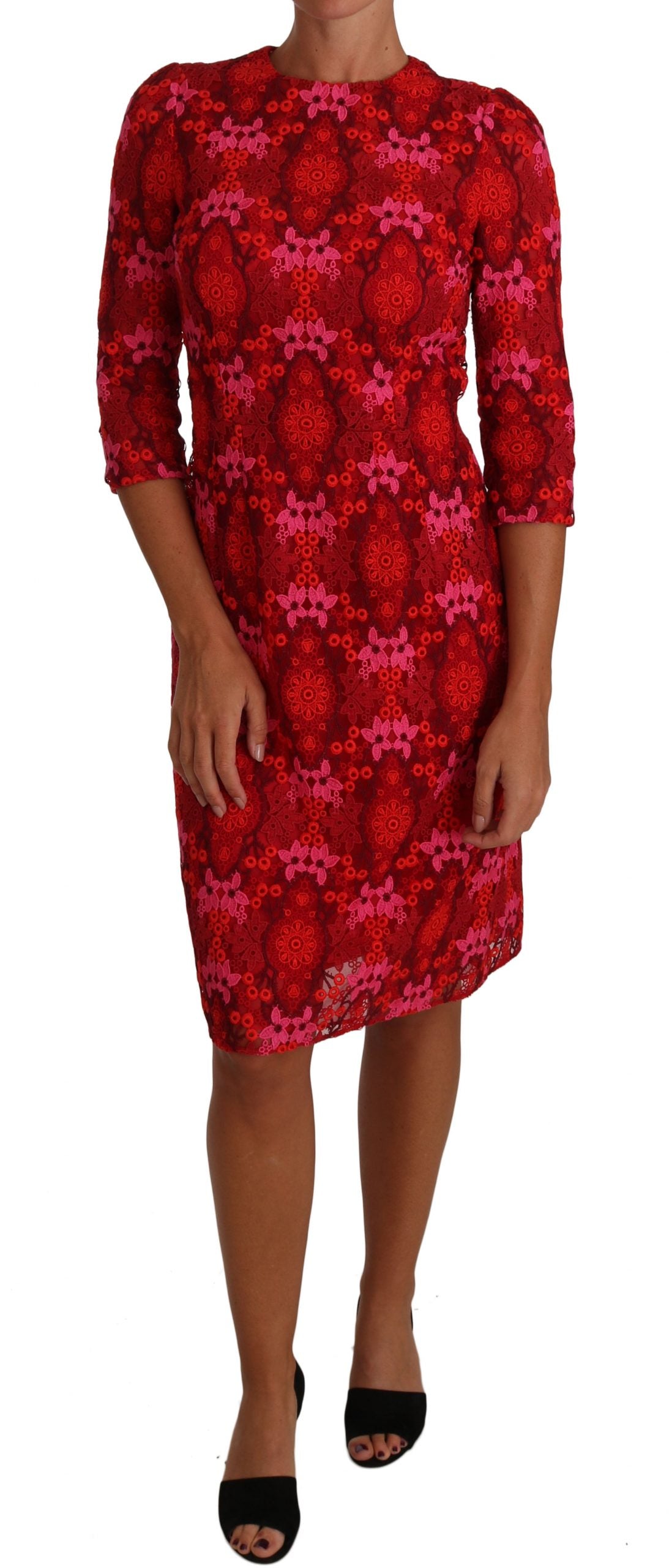 Dolce &amp; Gabbana floral crochet lace dress in red-pink