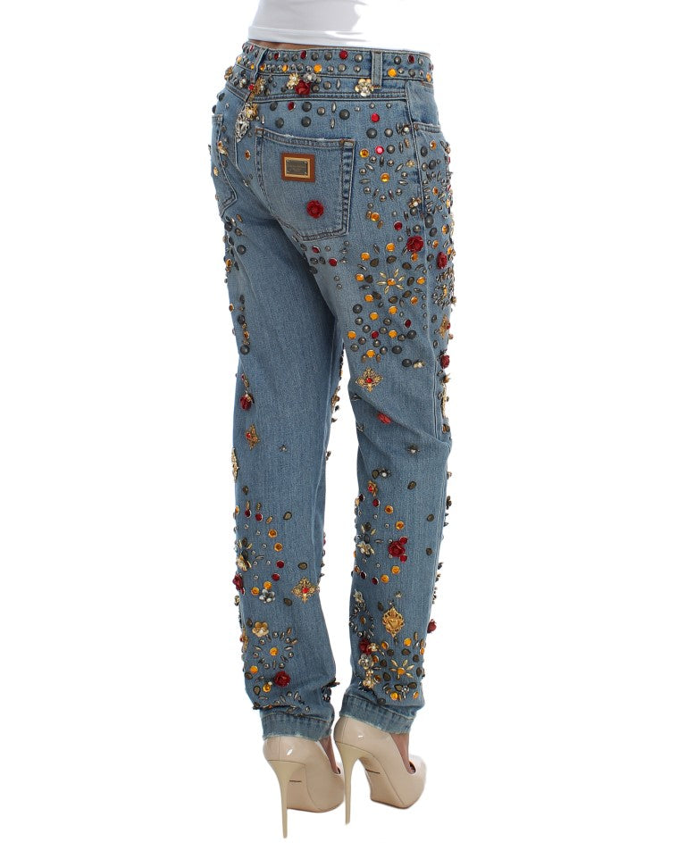 Dolce & Gabbana Crystal Roses Herz verschönert Jeans