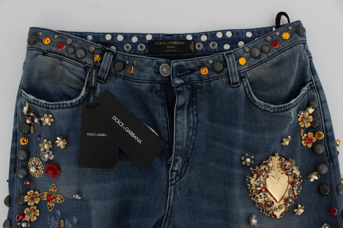 Dolce & Gabbana Crystal Roses Herz verschönert Jeans