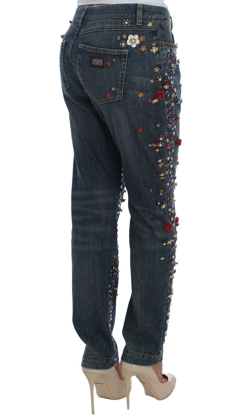 Dolce & Gabbana Crystal Roses Herz verschönert Jeans
