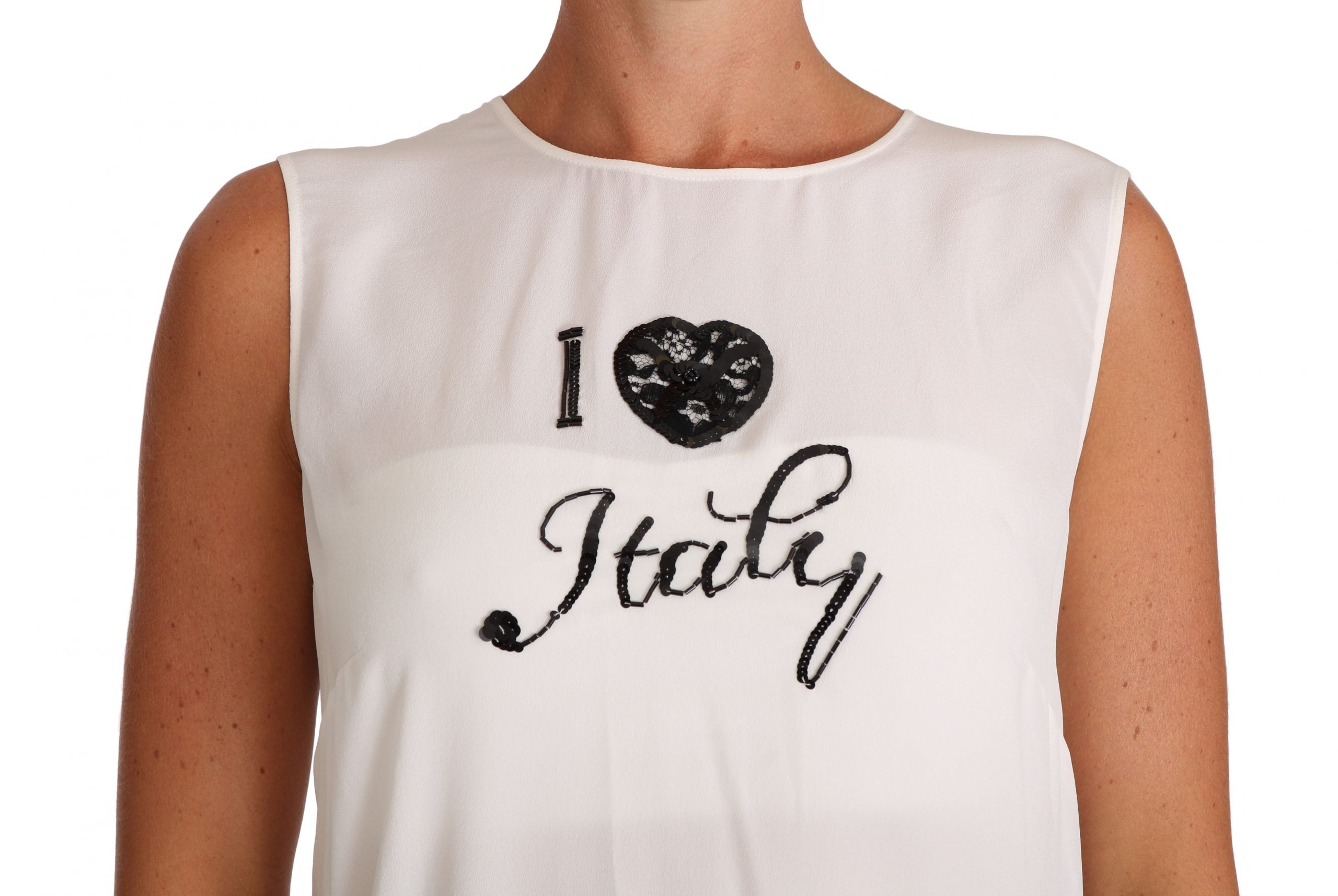 Dolce &amp; Gabbana White Silk T-Shirt I LOVE ITALY Cami