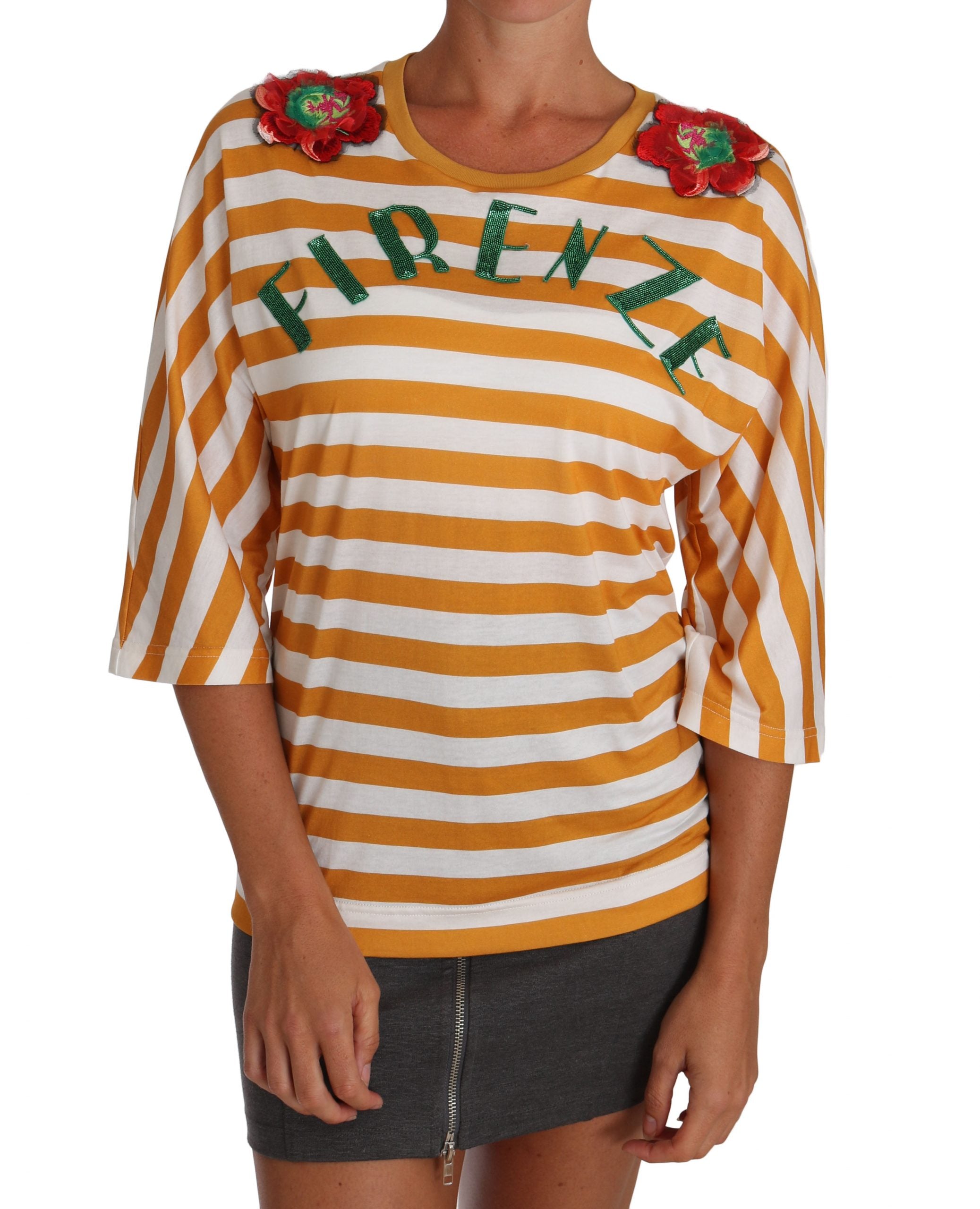 Dolce &amp; Gabbana White Orange FIRENZE Top T-Shirt