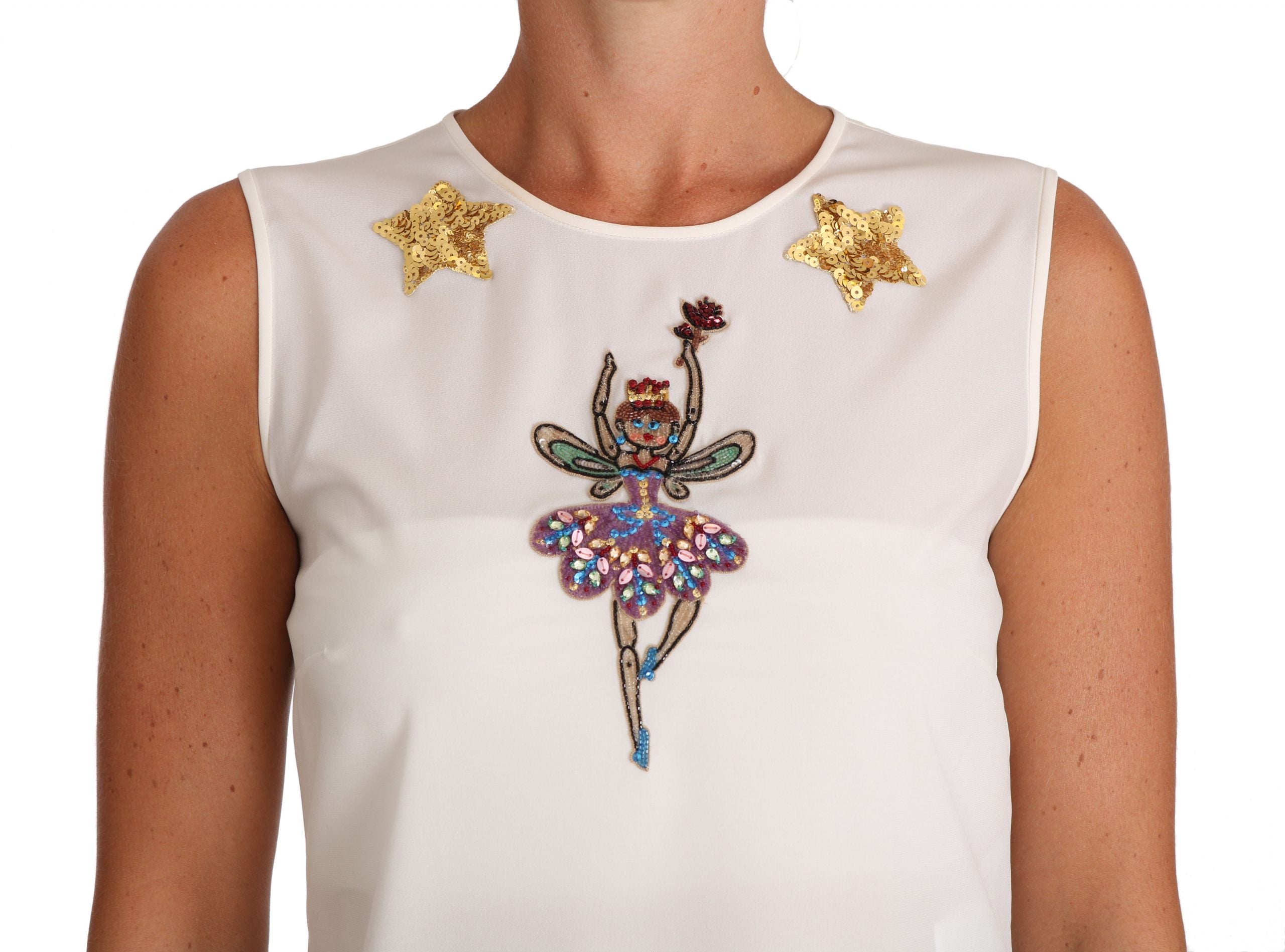 Dolce &amp; Gabbana white silk top with sequins and crystal embellishment