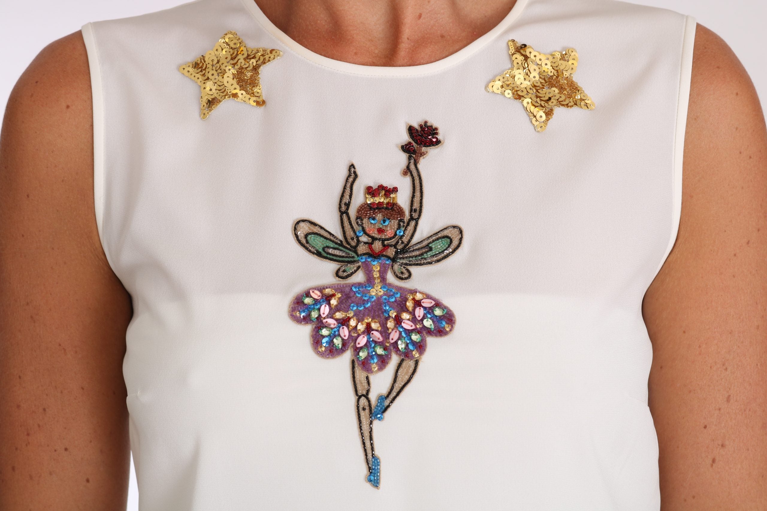 Dolce &amp; Gabbana white silk top with sequins and crystal embellishment