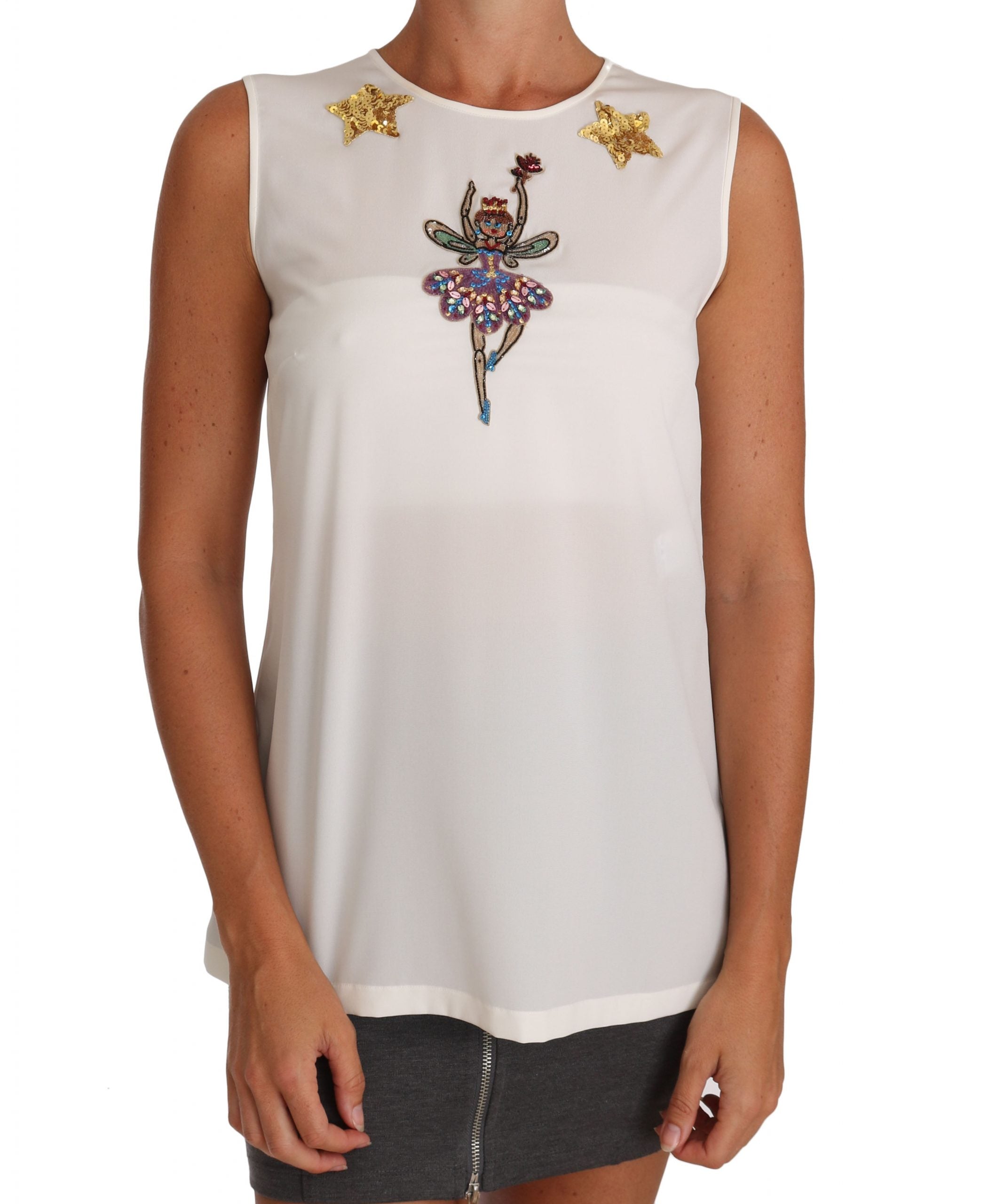 Dolce &amp; Gabbana white silk top with sequins and crystal embellishment