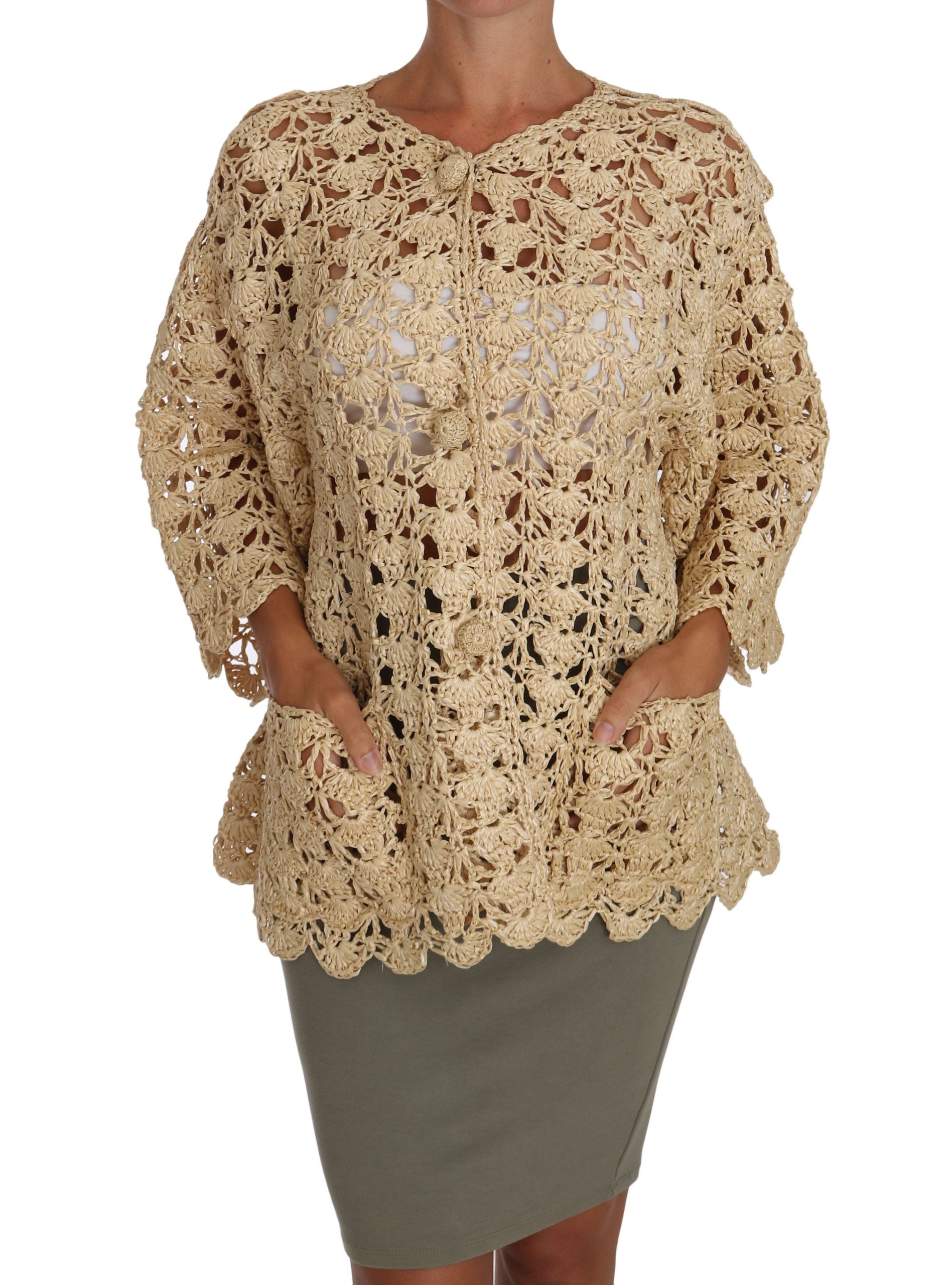 Dolce &amp; Gabbana Chic beige crocheted raffia cardigan