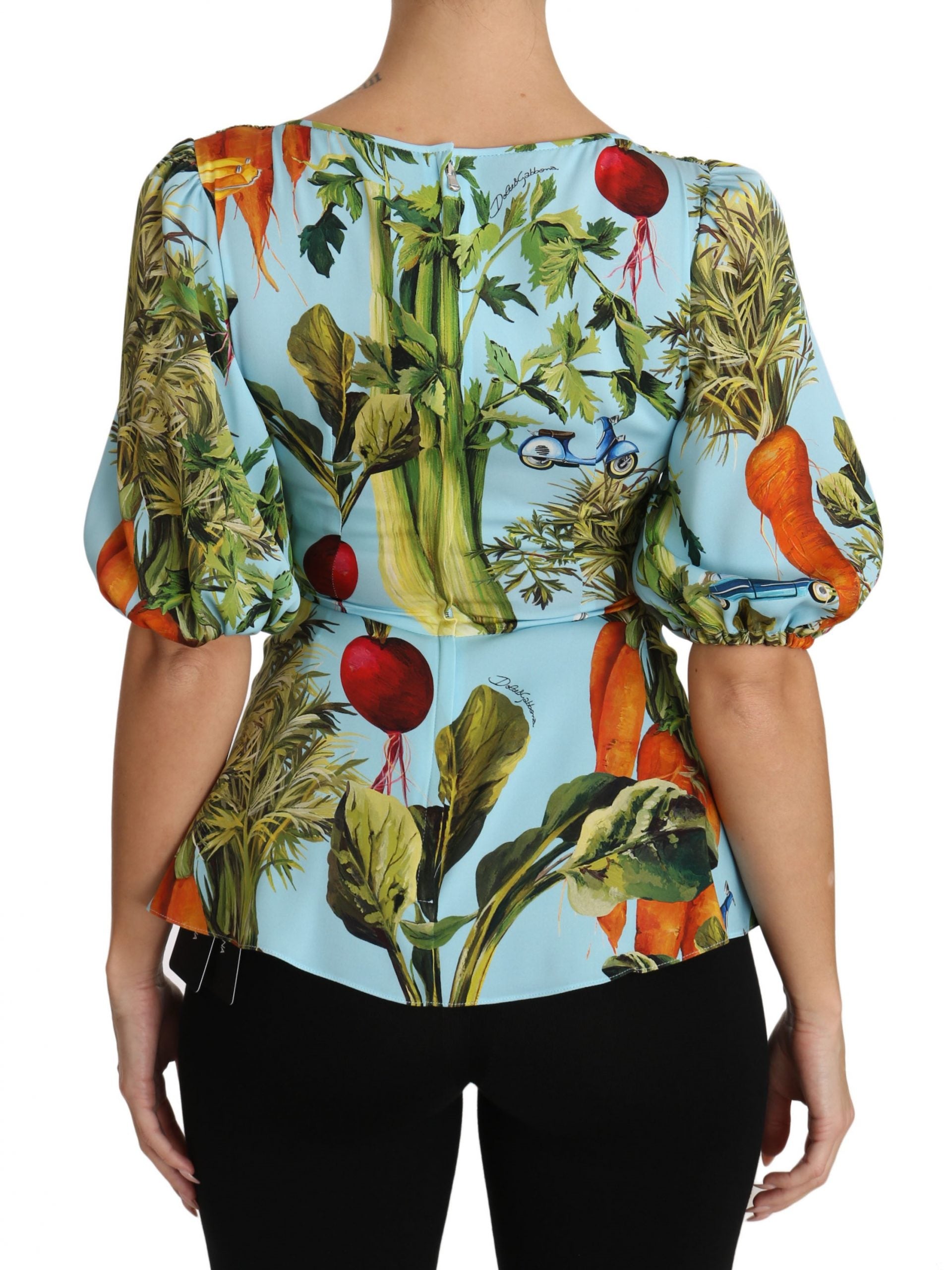 Dolce &amp; Gabbana Multicolored silk top with vegetable print Peplum wrap blouse