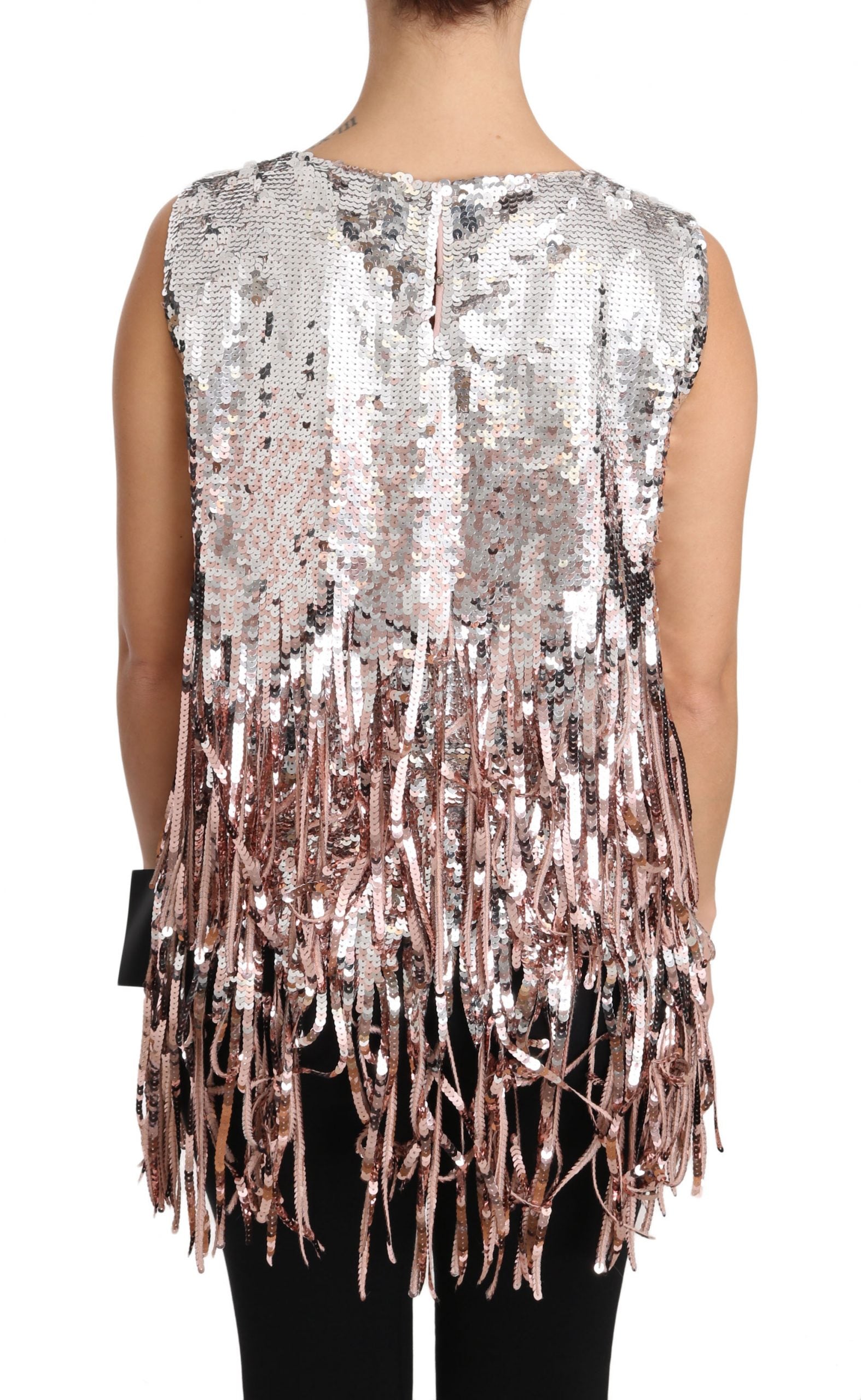 Dolce &amp; Gabbana Golden Pink Sequin Fringe Tank Top