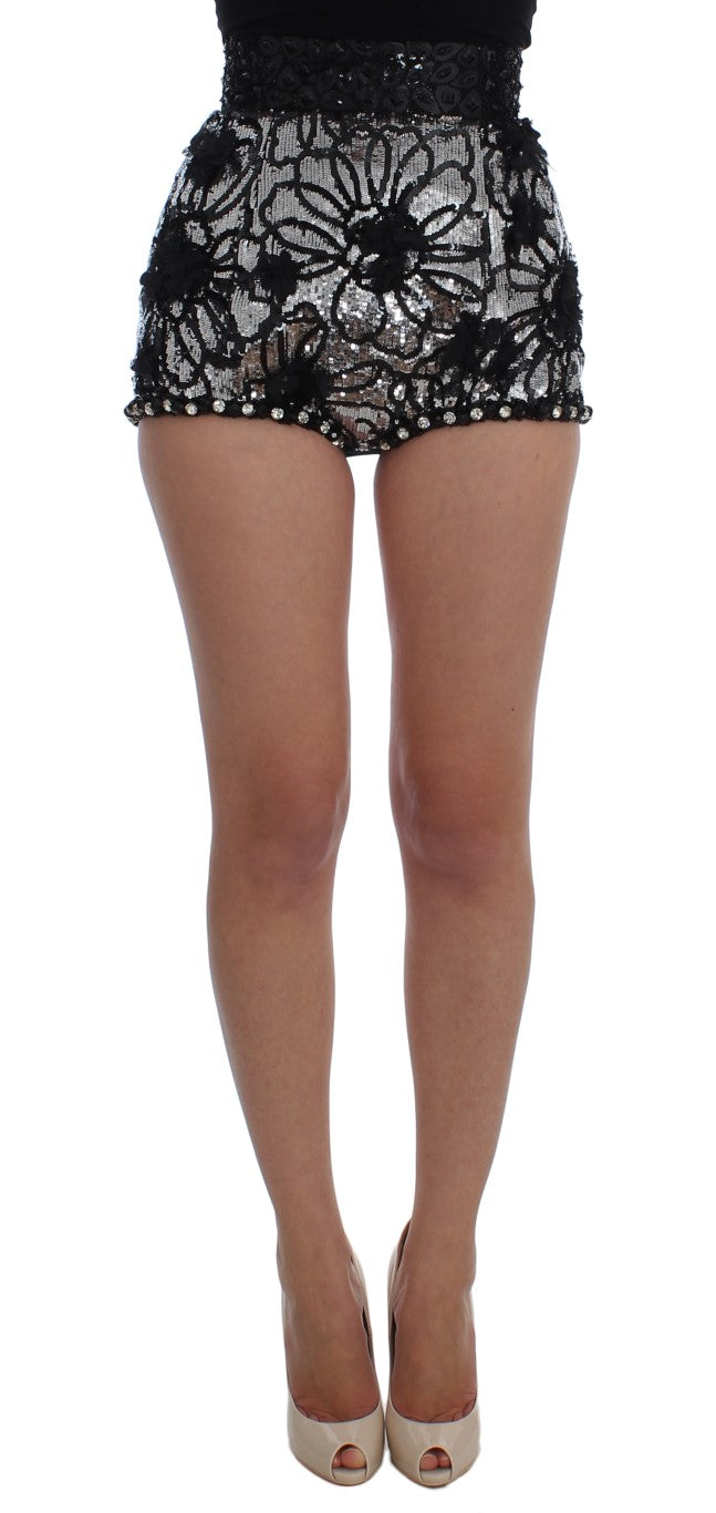 Dolce &amp; Gabbana black mini shorts with crystal sequins 