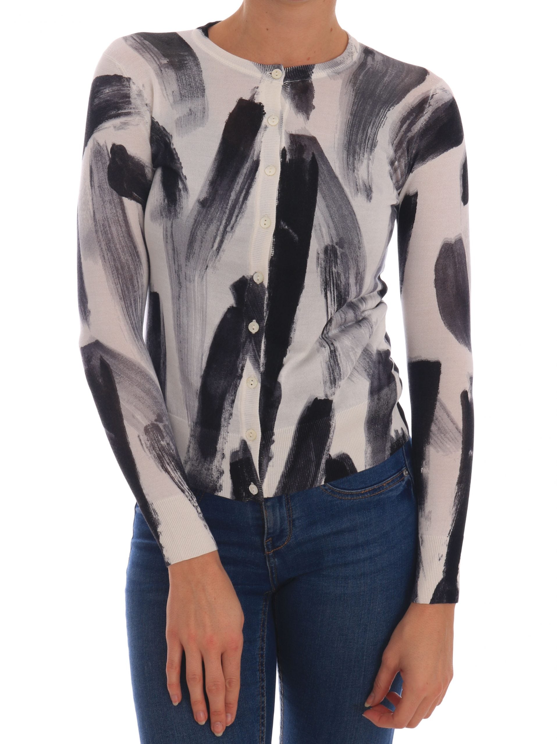 Dolce &amp; Gabbana Cardigan Light Silk Brushstroke Sweater 