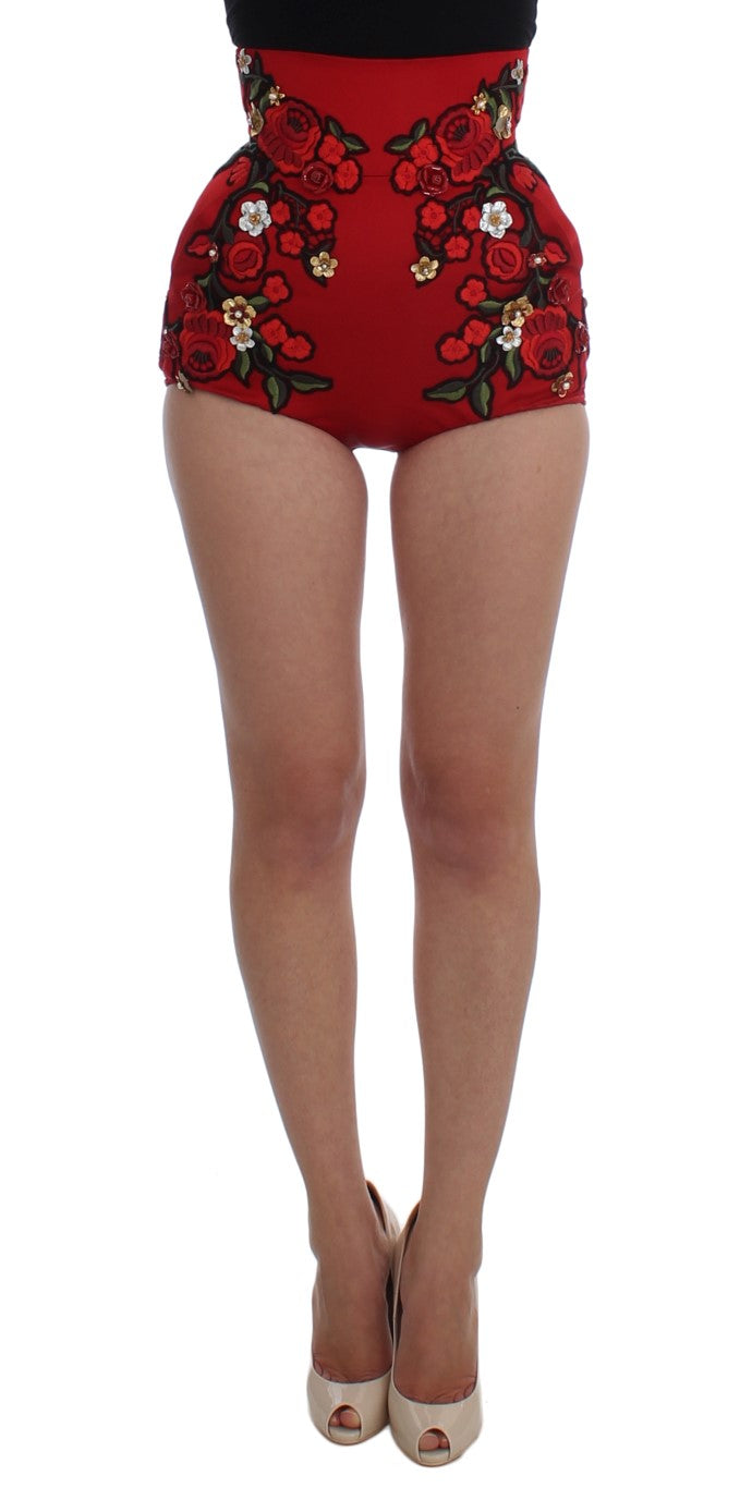 Dolce & Gabbana Rote Seidenrosen Sizilien Shorts