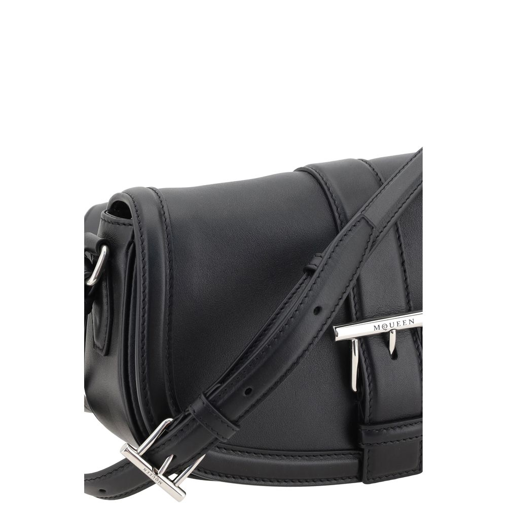 Alexander McQueen Schwarze Kalbshaut Bos Taurus Schultertasche