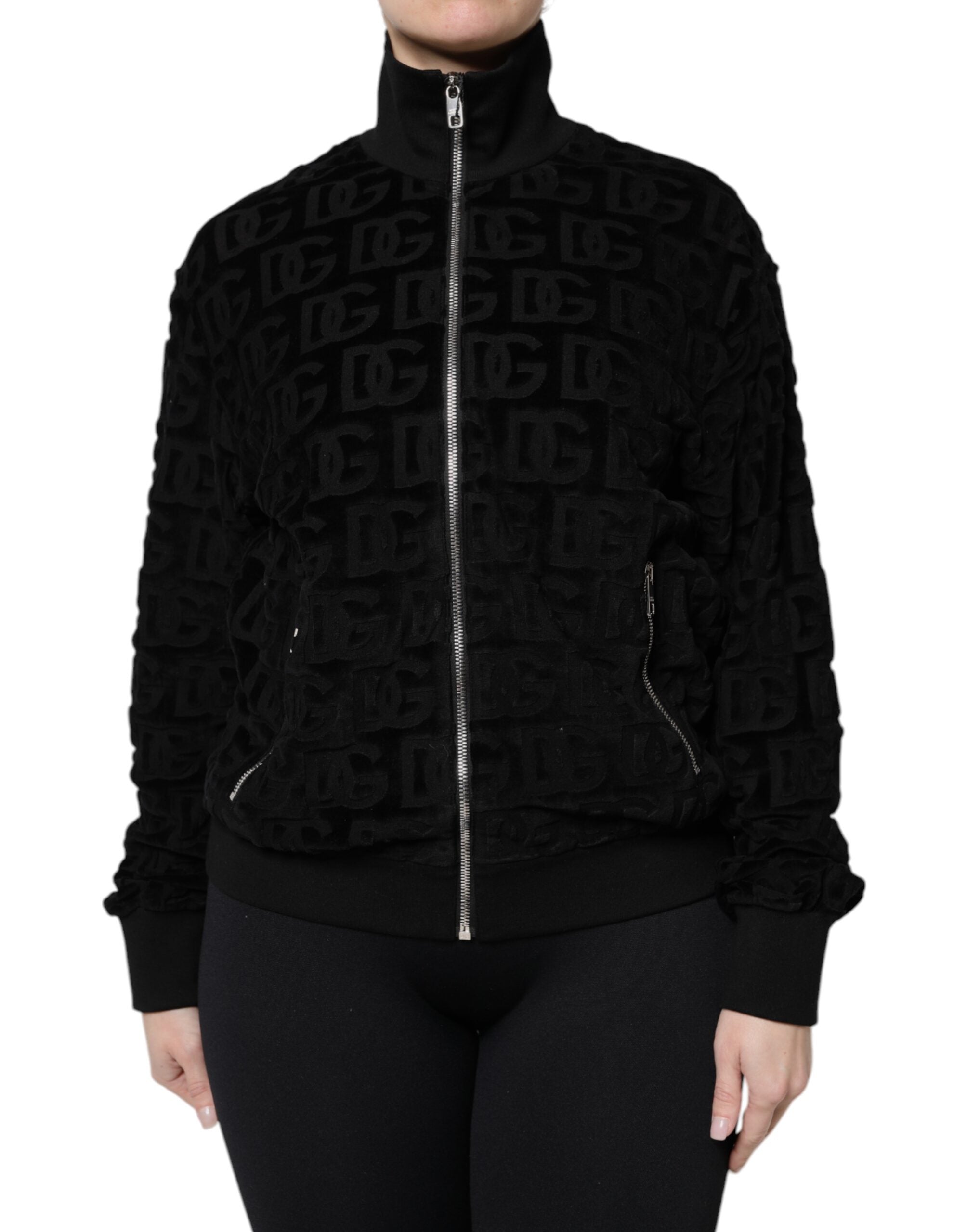 Dolce &amp; Gabbana Siyah Logo Monogram Tam Fermuarlı Bomber Ceket