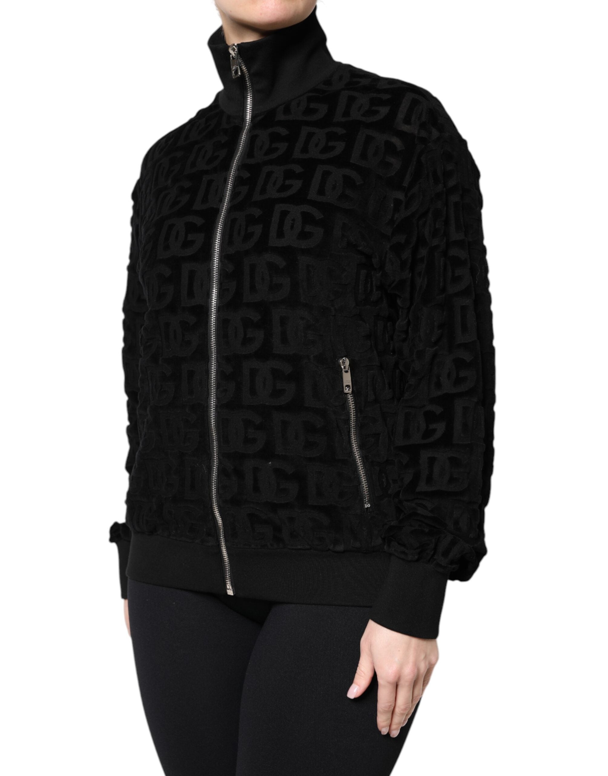 Dolce &amp; Gabbana Siyah Logo Monogram Tam Fermuarlı Bomber Ceket