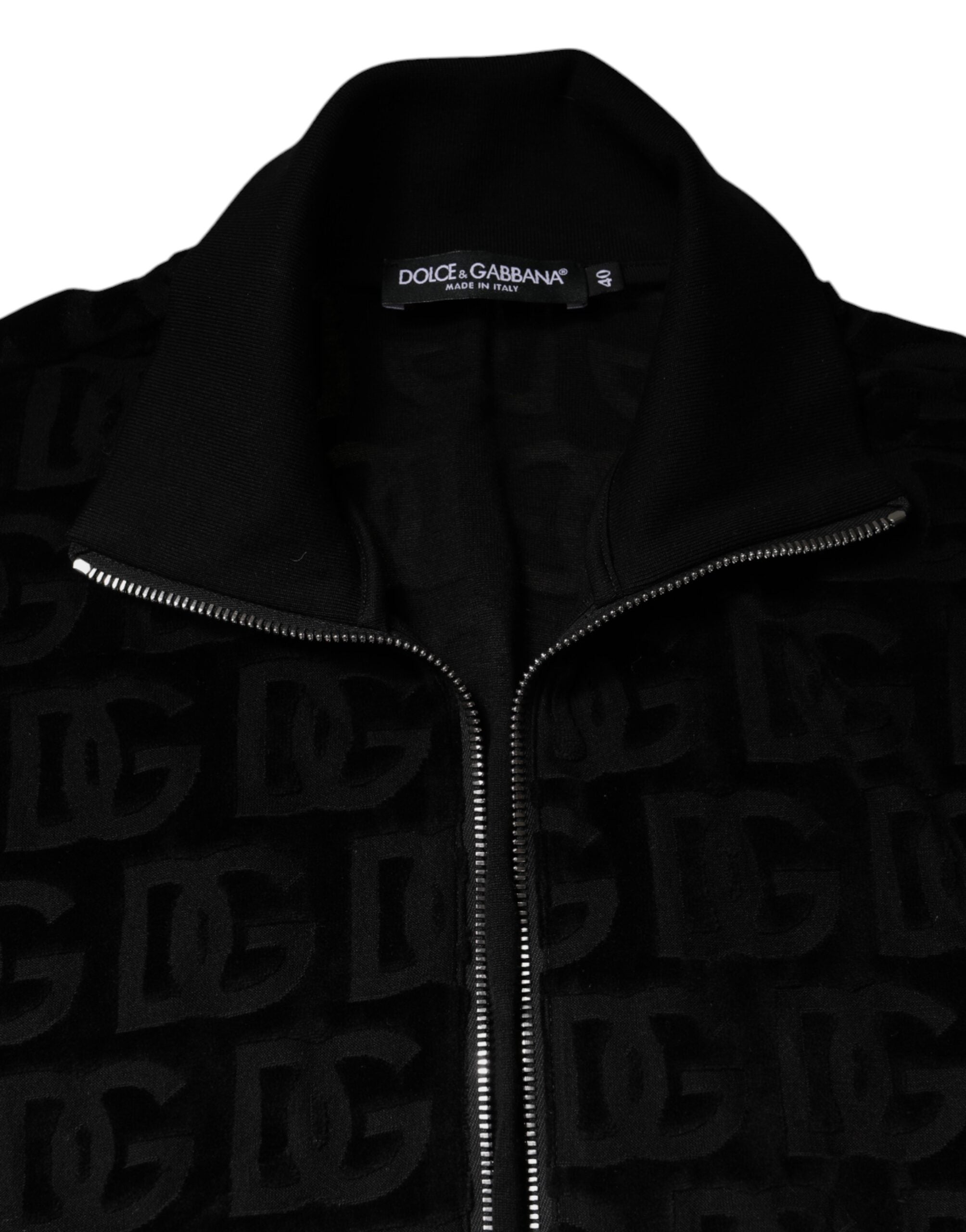Dolce &amp; Gabbana Siyah Logo Monogram Tam Fermuarlı Bomber Ceket