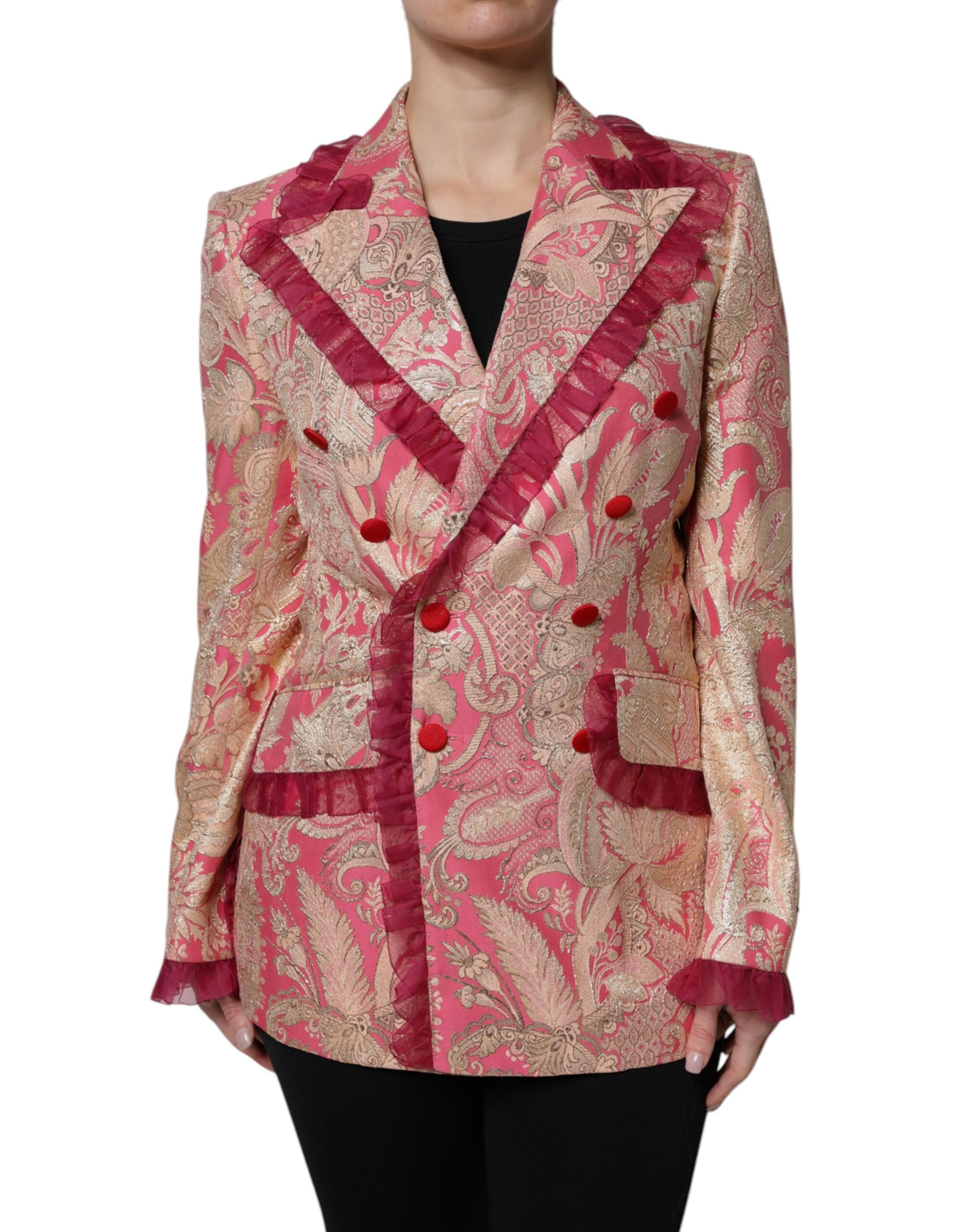 Dolce &amp; Gabbana Pembe Altın Jakarlı Naylon Ceket Blazer Ceket