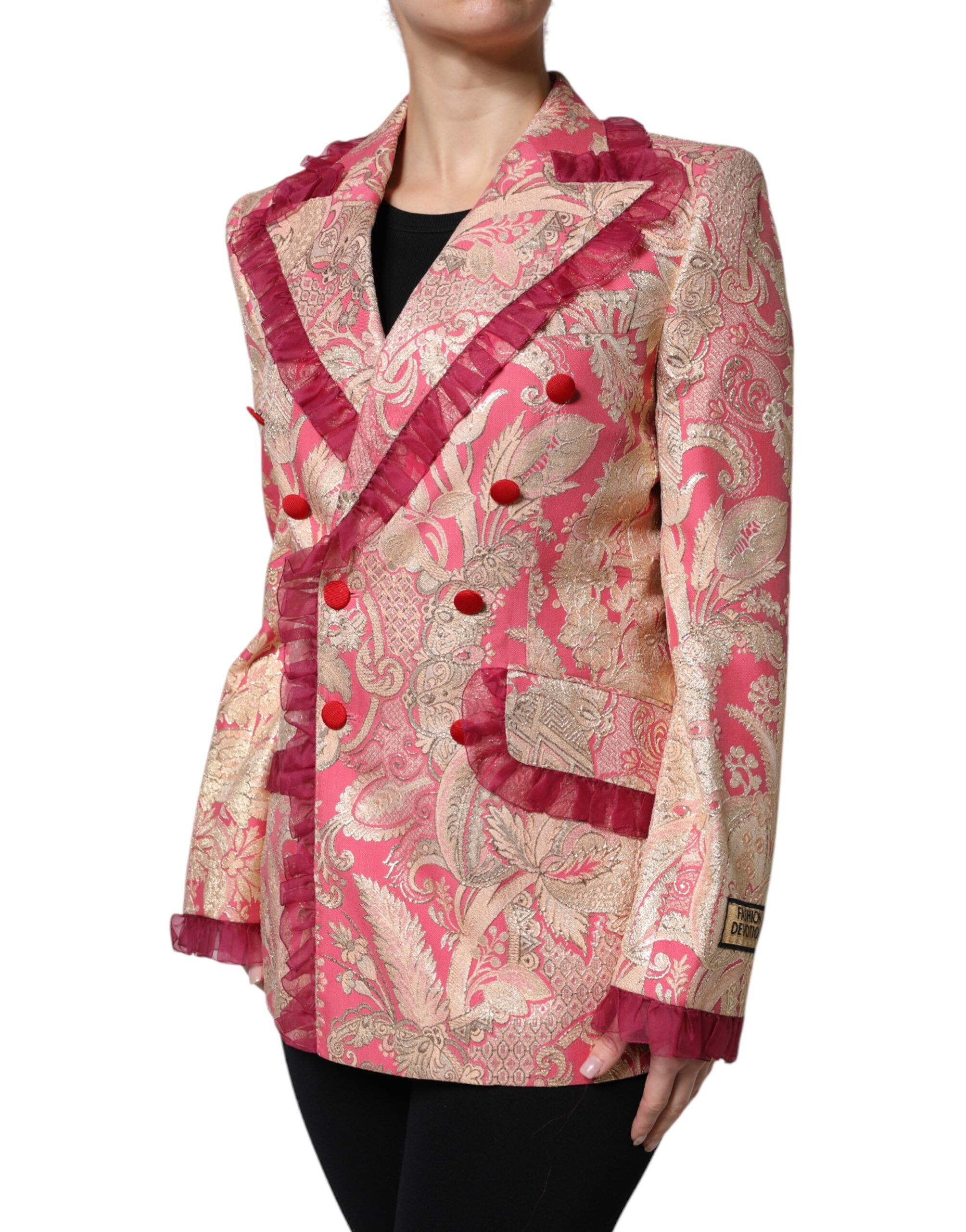 Dolce &amp; Gabbana Pembe Altın Jakarlı Naylon Ceket Blazer Ceket