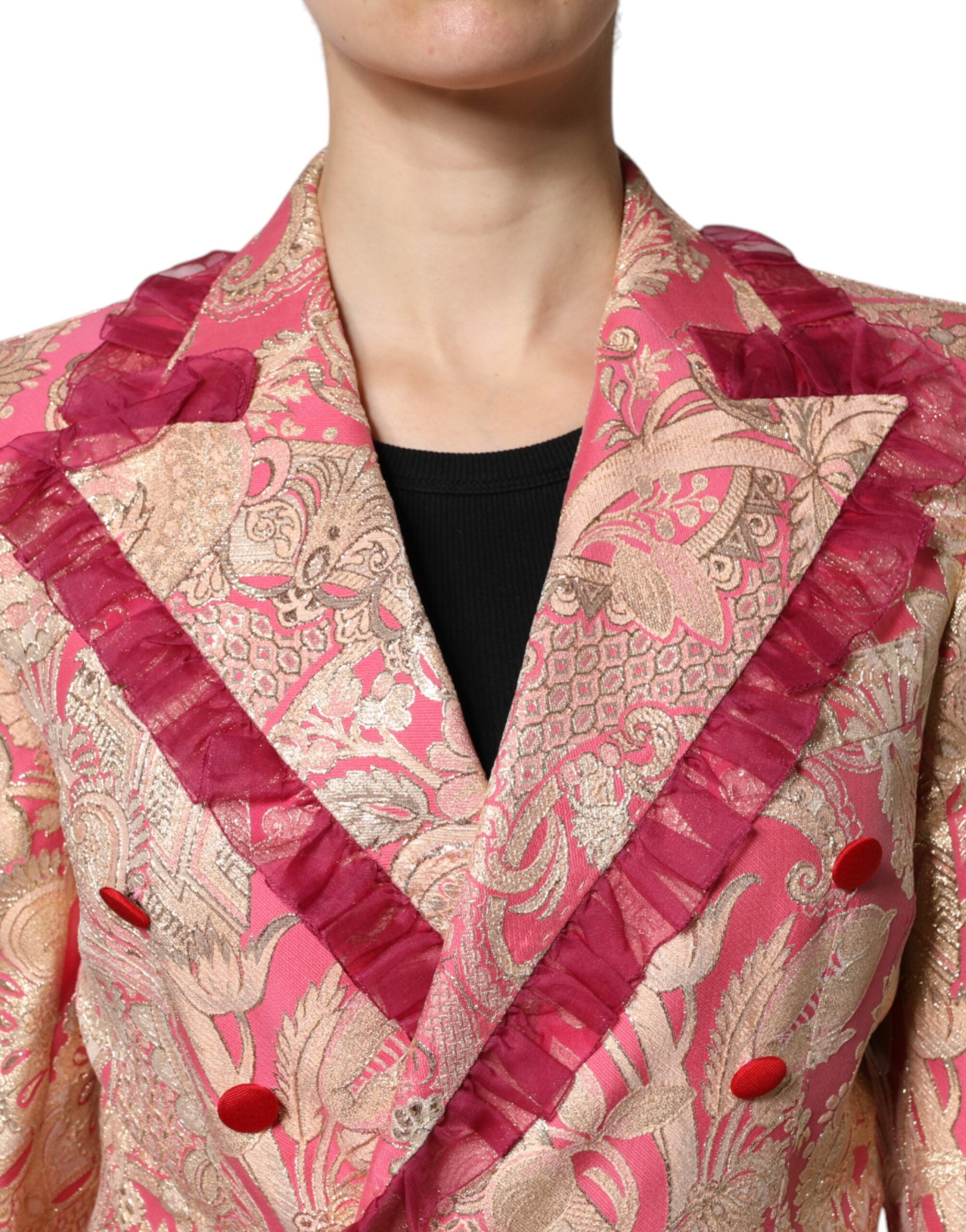 Dolce &amp; Gabbana Pembe Altın Jakarlı Naylon Ceket Blazer Ceket