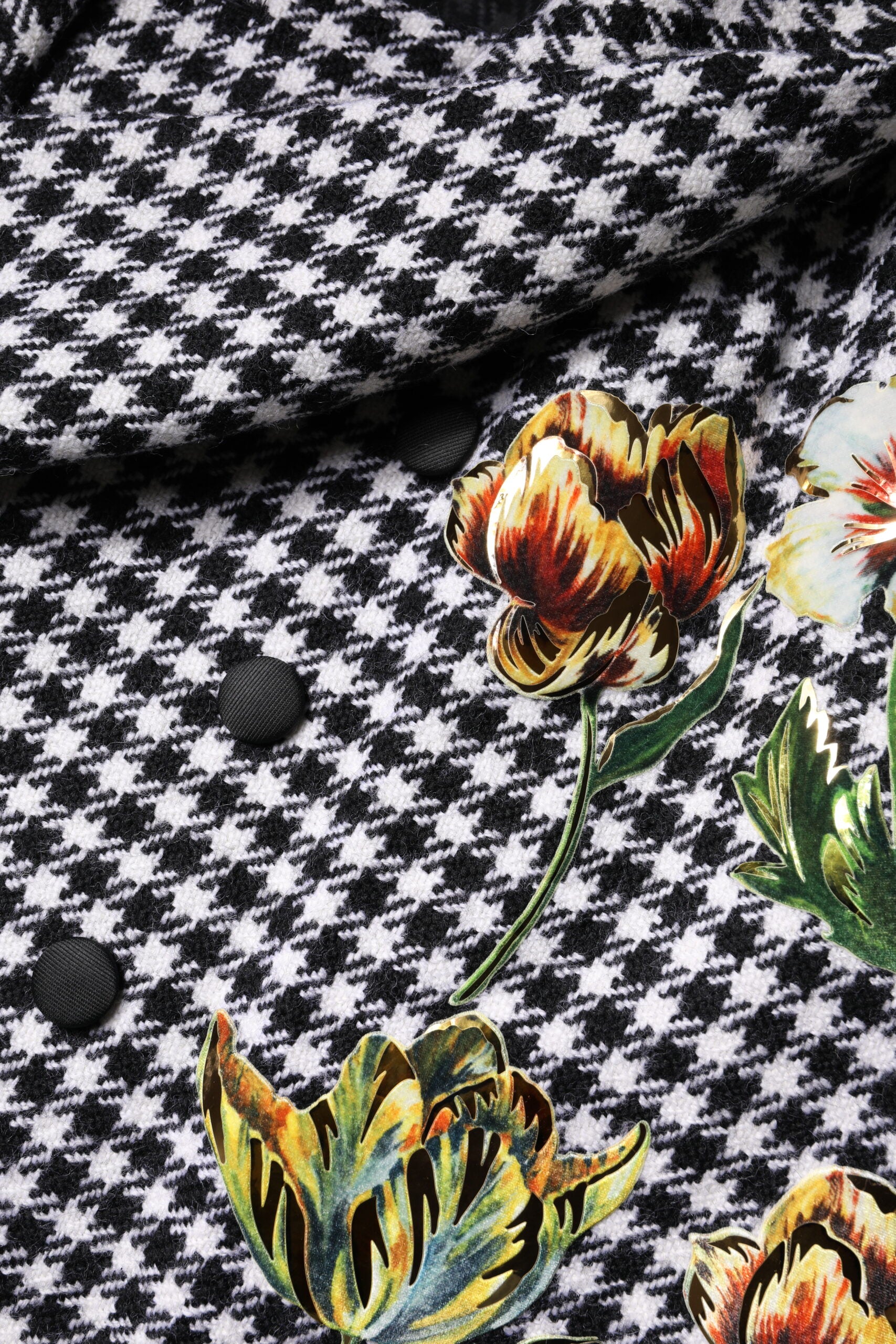 Dolce &amp; Gabbana Siyah Beyaz Monokrom Desenli Çiçekli Pelerin Ceket