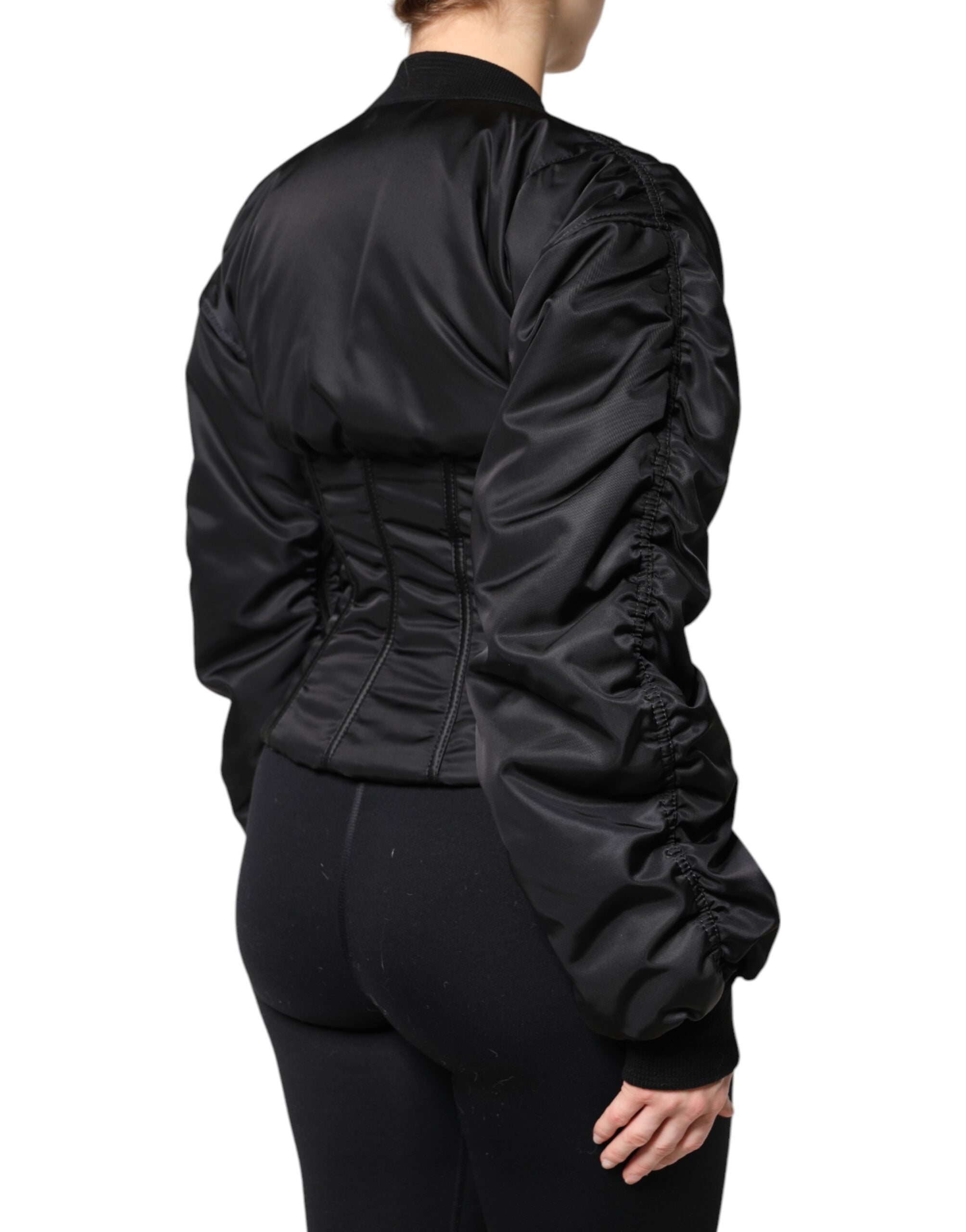 Dolce &amp; Gabbana Siyah Naylon Tam Fermuarlı Büstiyer Korse Ceket