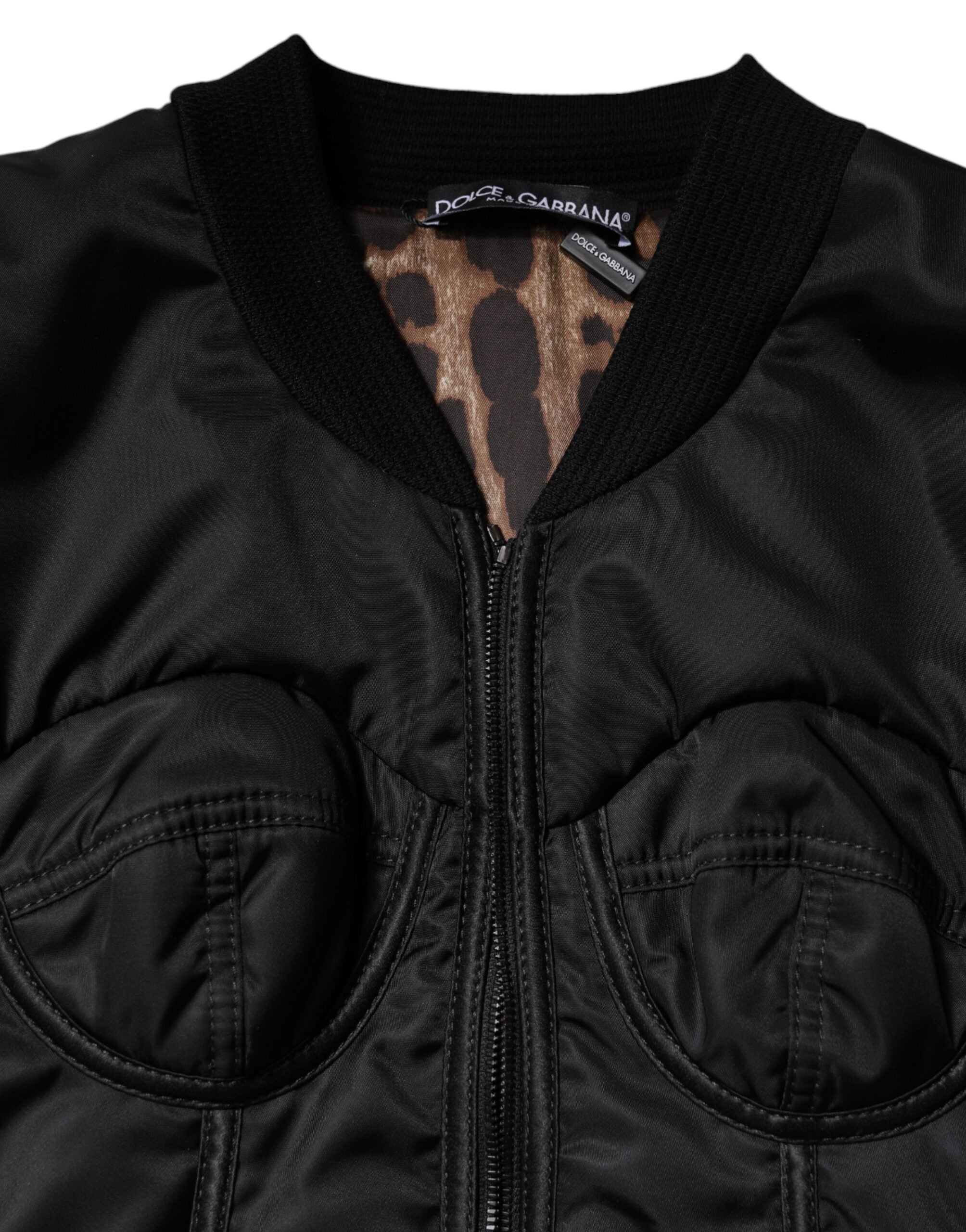 Dolce &amp; Gabbana Siyah Naylon Tam Fermuarlı Büstiyer Korse Ceket