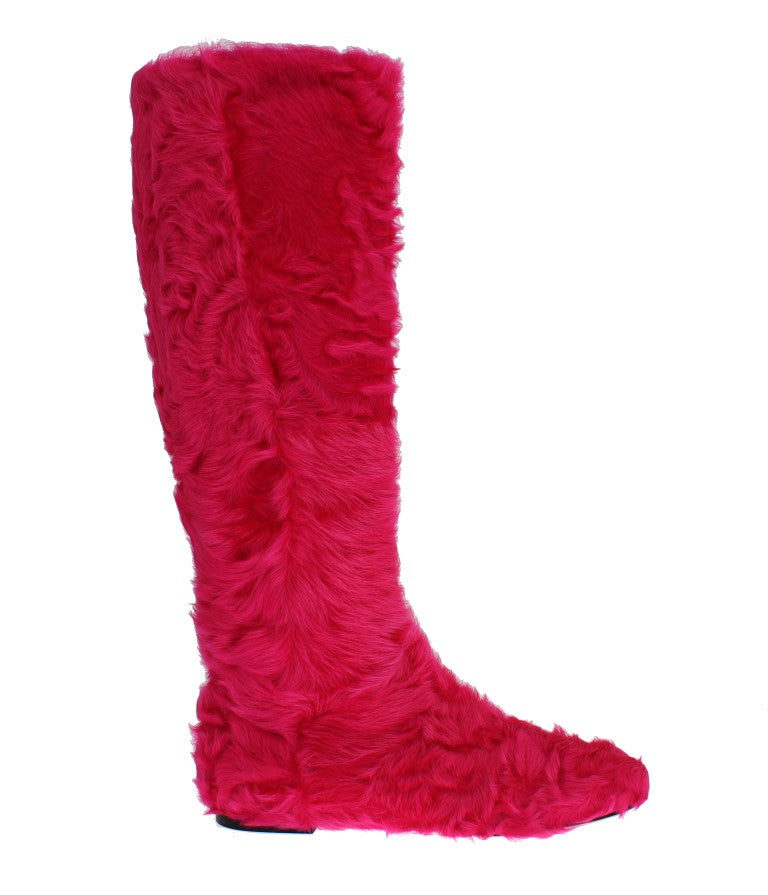 Dolce &amp; Gabbana pink lambskin leather flat boots