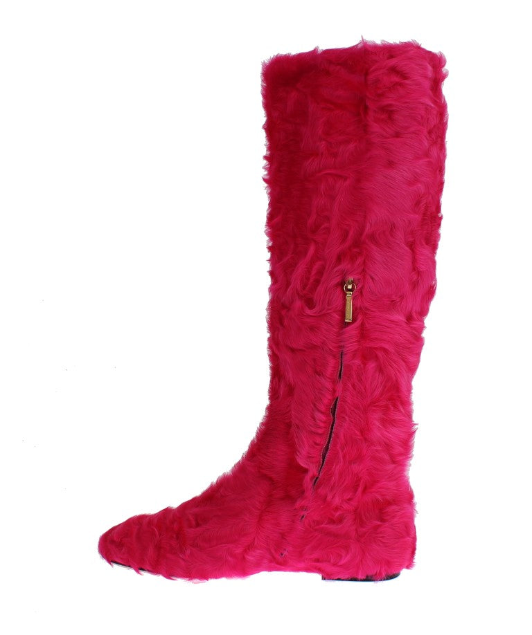 Dolce &amp; Gabbana pink lambskin leather flat boots
