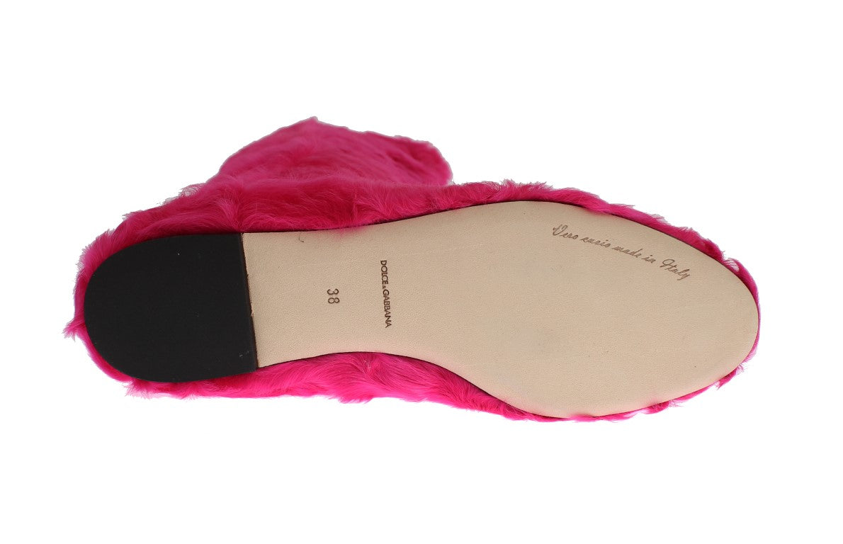Dolce &amp; Gabbana pink lambskin leather flat boots
