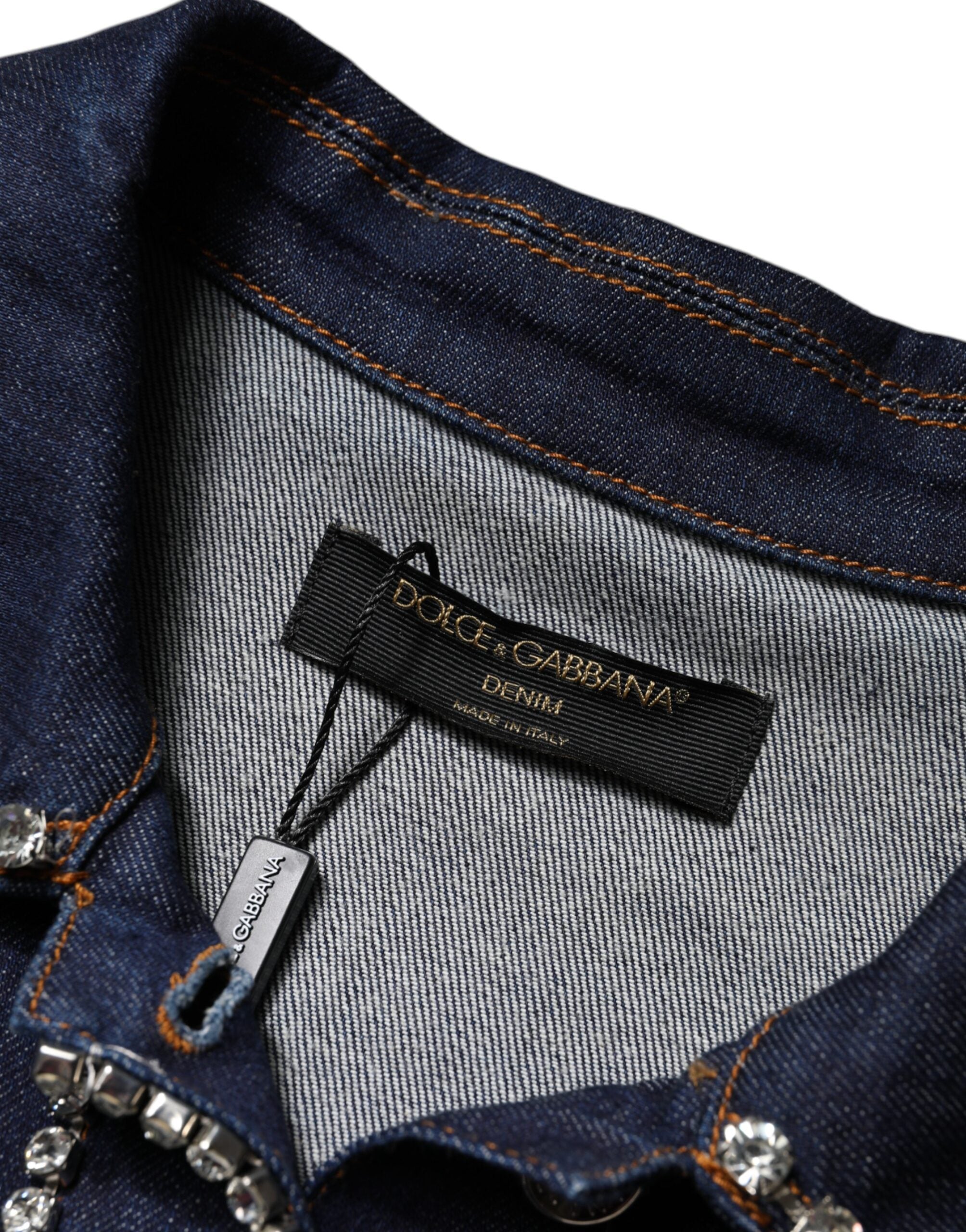 Kristal süslemeli Dolce &amp; Gabbana mavi kot pamuklu ceket