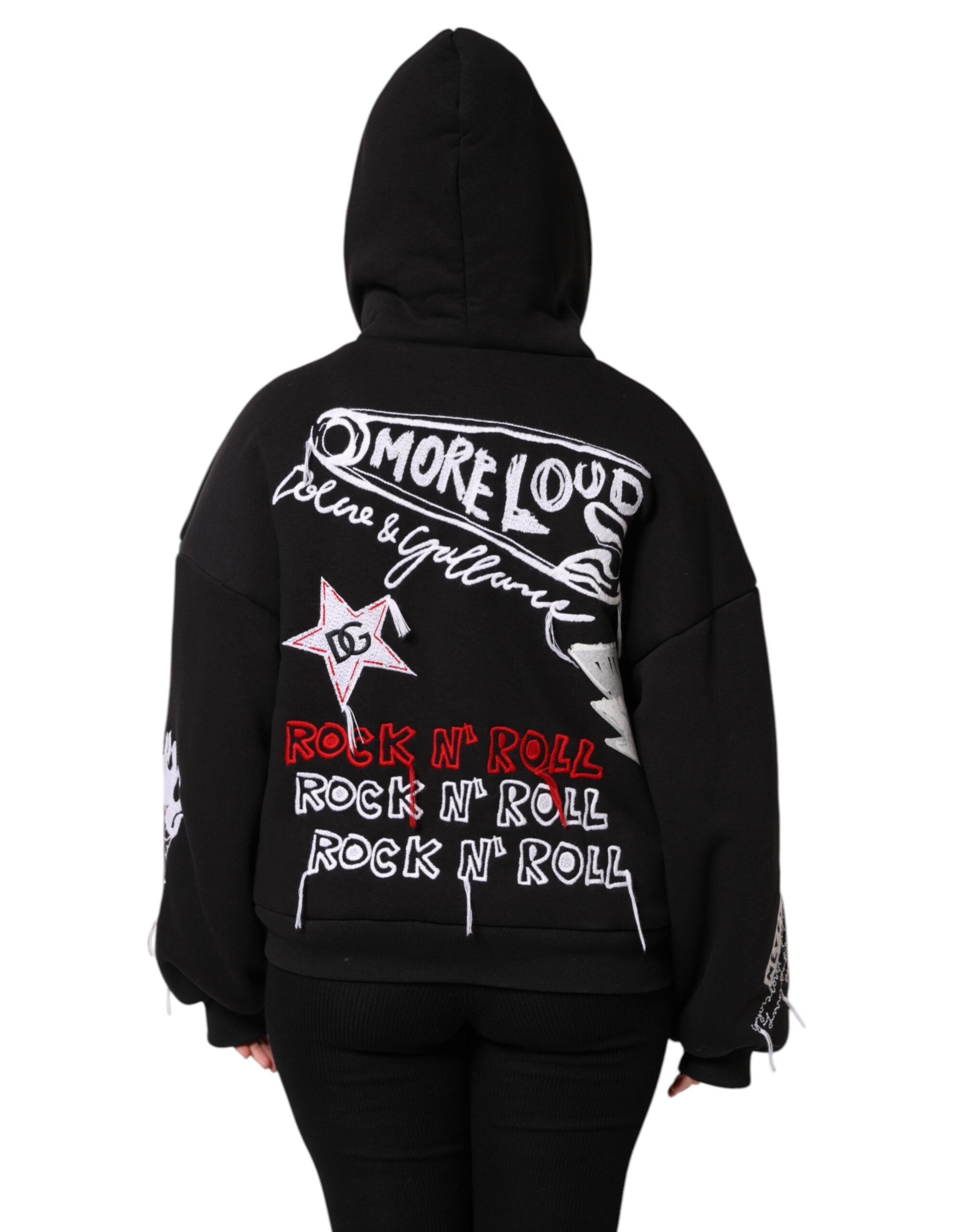 Dolce &amp; Gabbana Siyah işlemeli kapüşonlu fermuarlı ceket