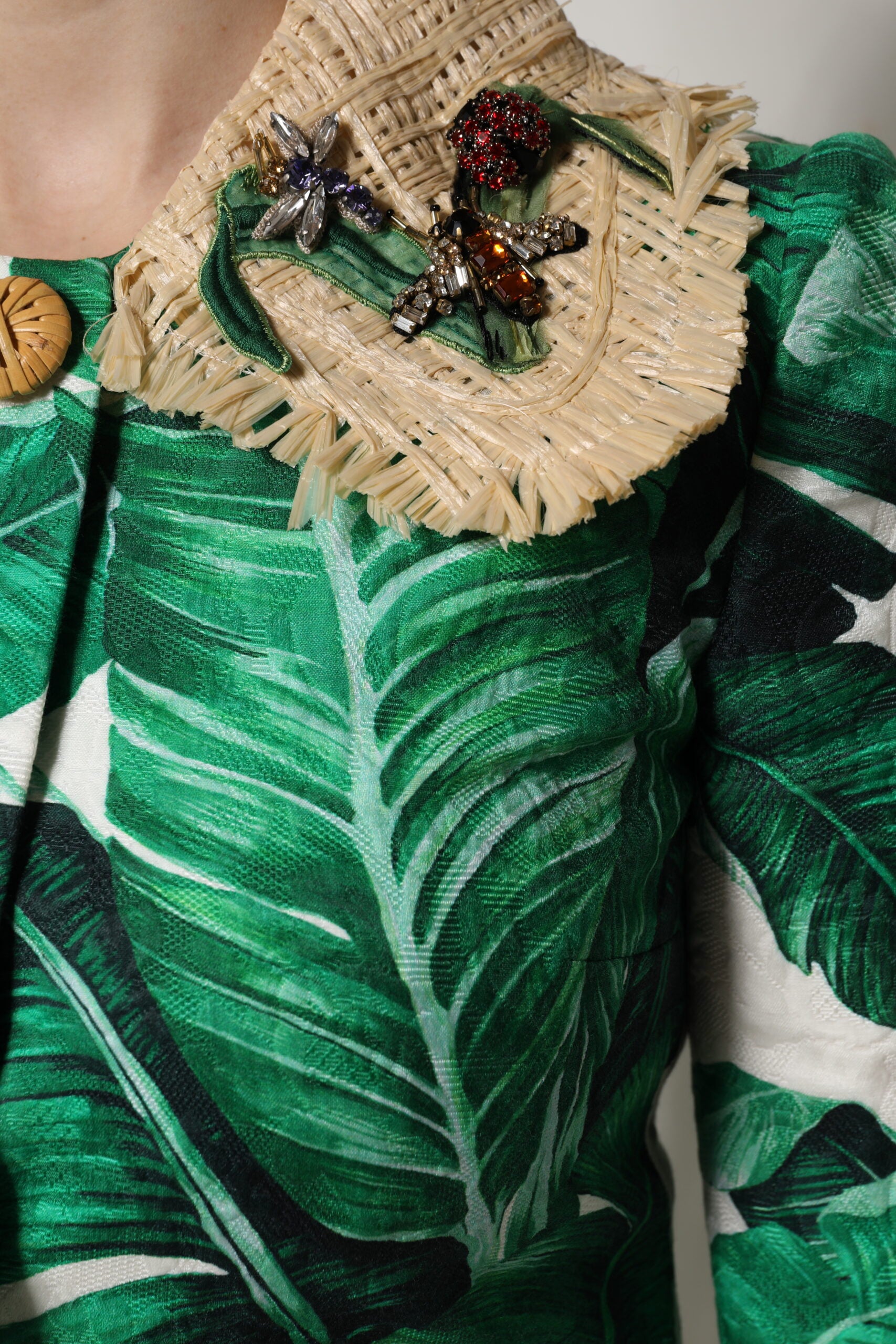 Dolce &amp; Gabbana Yaprak Desenli ve Süslemeli Çok Renkli Trençkot Ceket