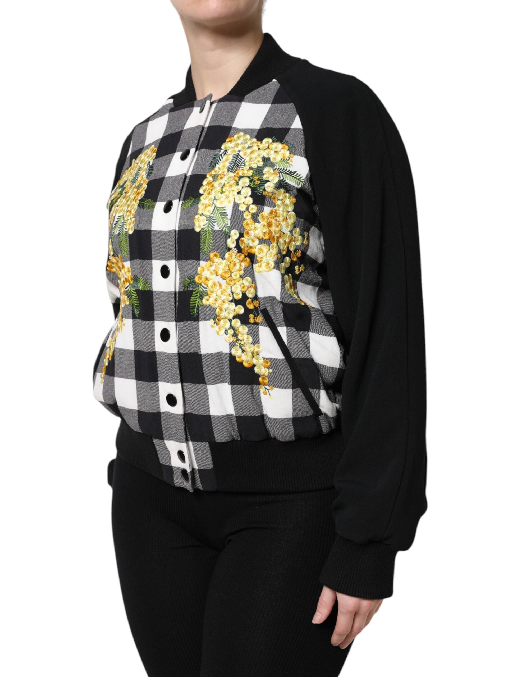 Dolce & Gabbana Schwarz Weiß Karo Floral Button Down Jacke