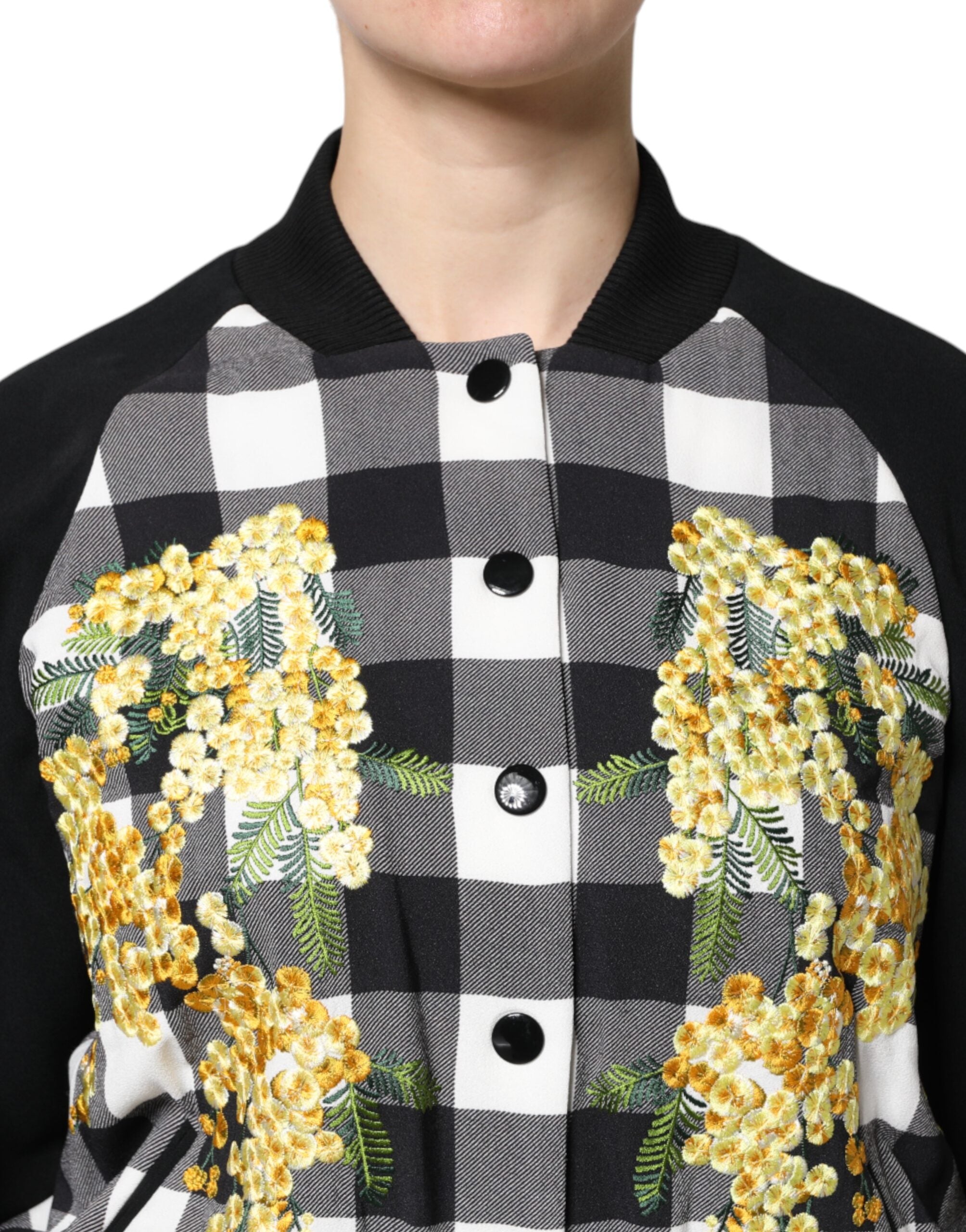 Dolce & Gabbana Schwarz Weiß Karo Floral Button Down Jacke