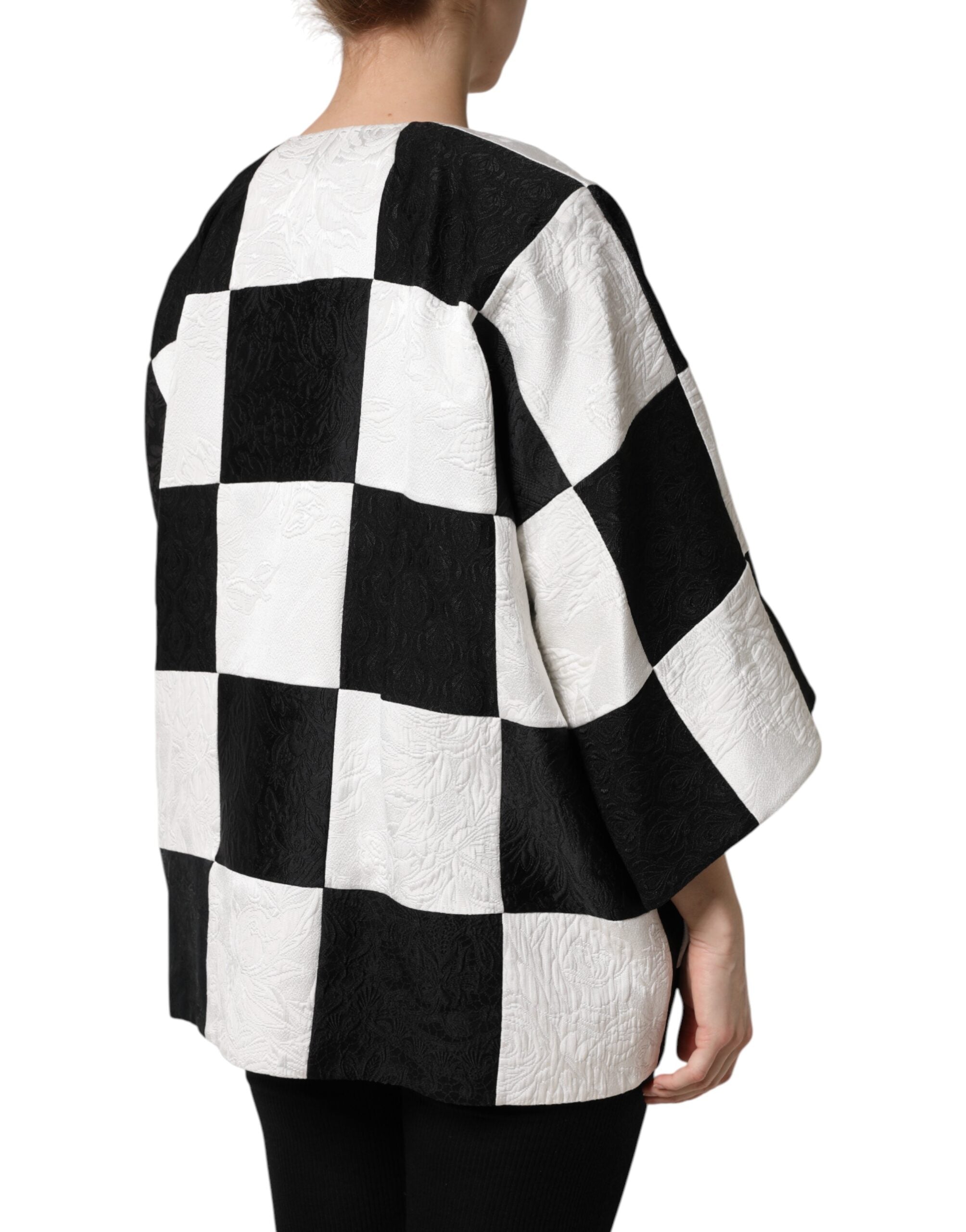 Dolce & Gabbana Weiß Schwarz Patchwork Jacquard Blazer Jacke