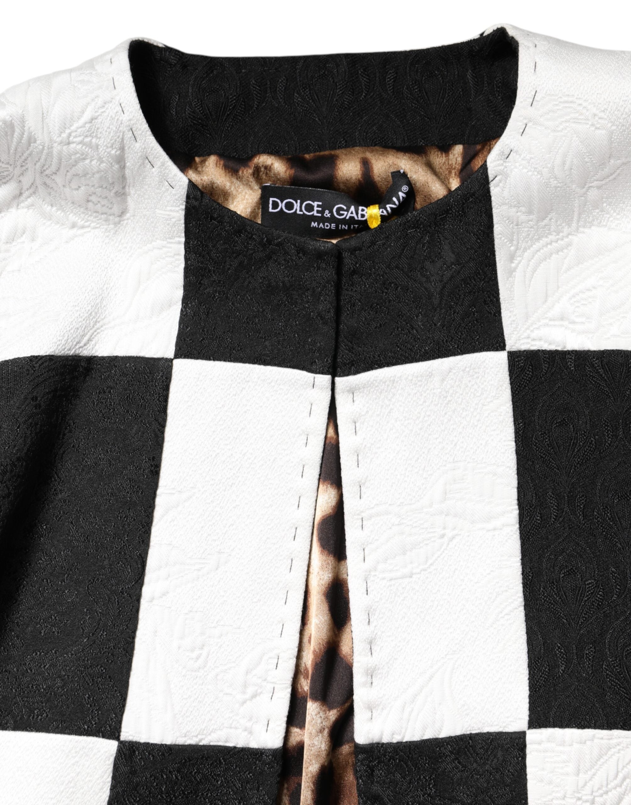 Dolce & Gabbana Weiß Schwarz Patchwork Jacquard Blazer Jacke