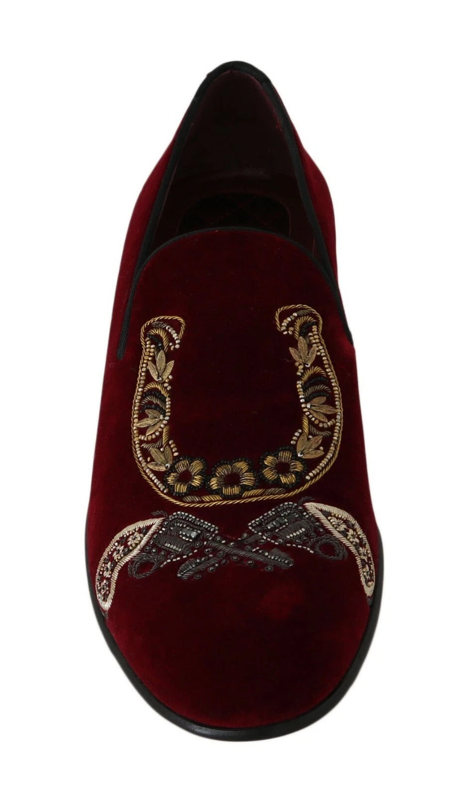 Dolce & Gabbana Bordeaux Samt Loafers Gun Horseshoe Schuhe