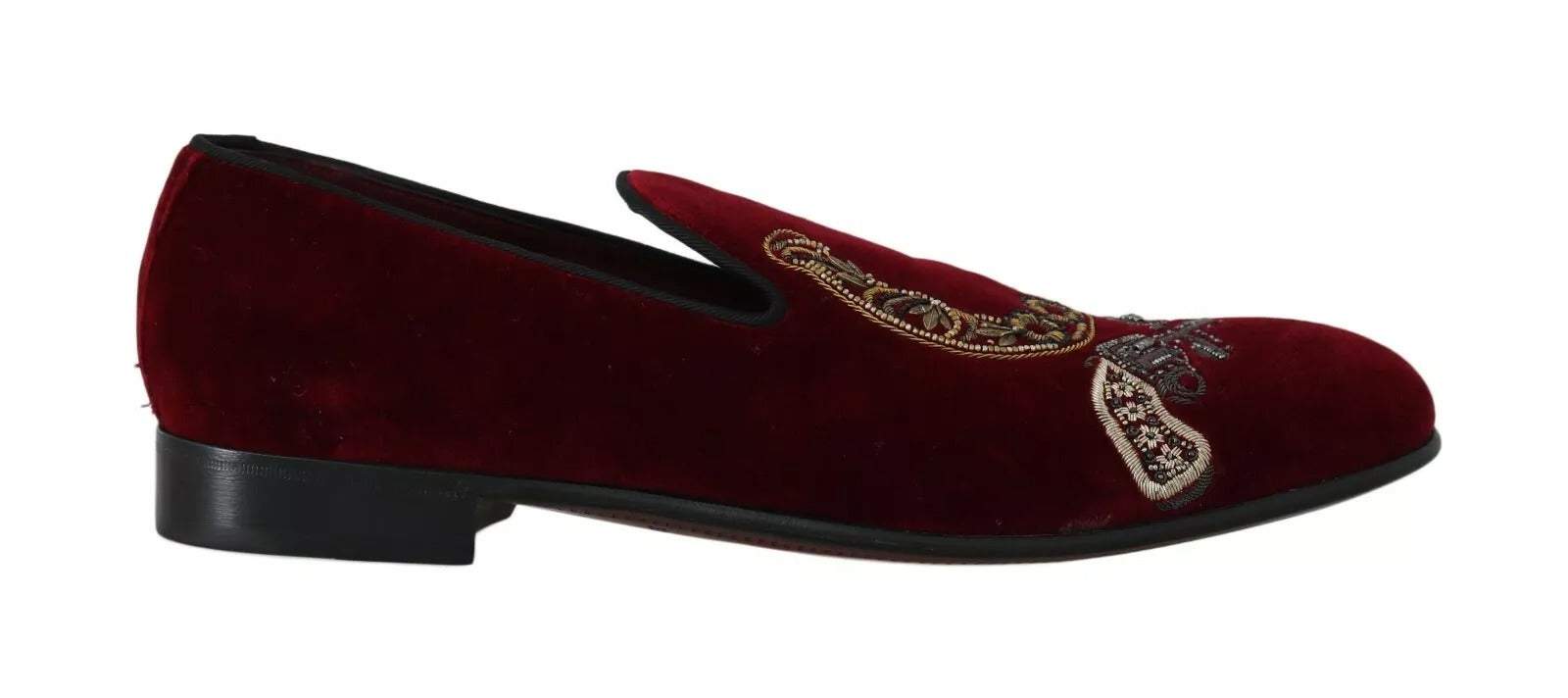 Dolce &amp; Gabbana Bordeaux Velvet Loafers Gun Horseshoe Shoes