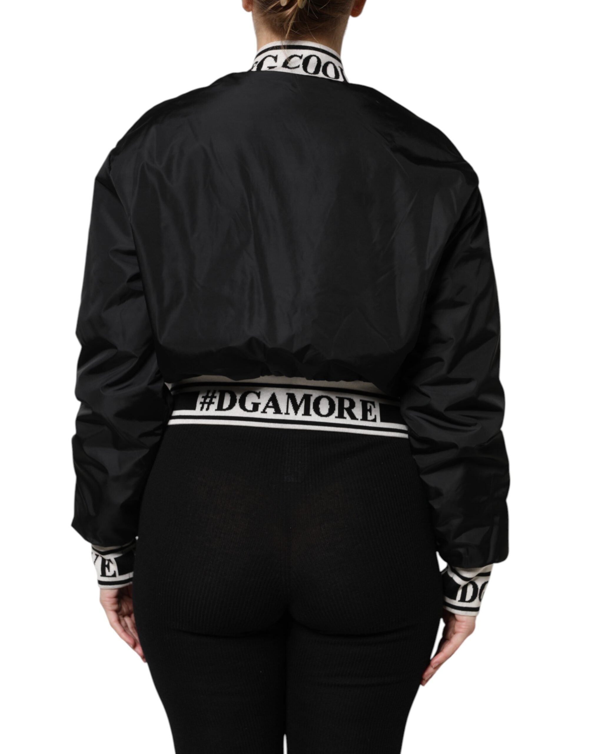 Dolce & Gabbana Schwarze Nylon #DGFamily Bomberjacke mit durchgehendem Reißverschluss