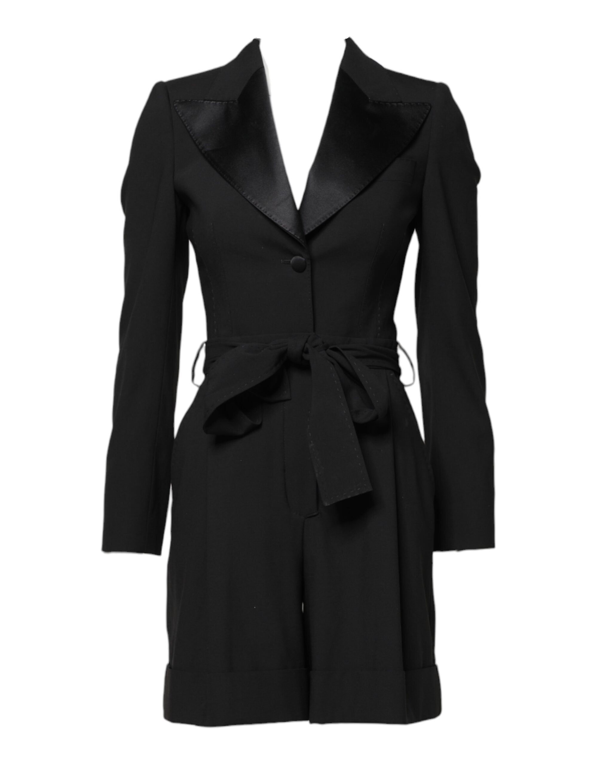 Dolce & Gabbana Schwarzer Woll-Jumpsuit Kleid Frauen Mantel Jacke