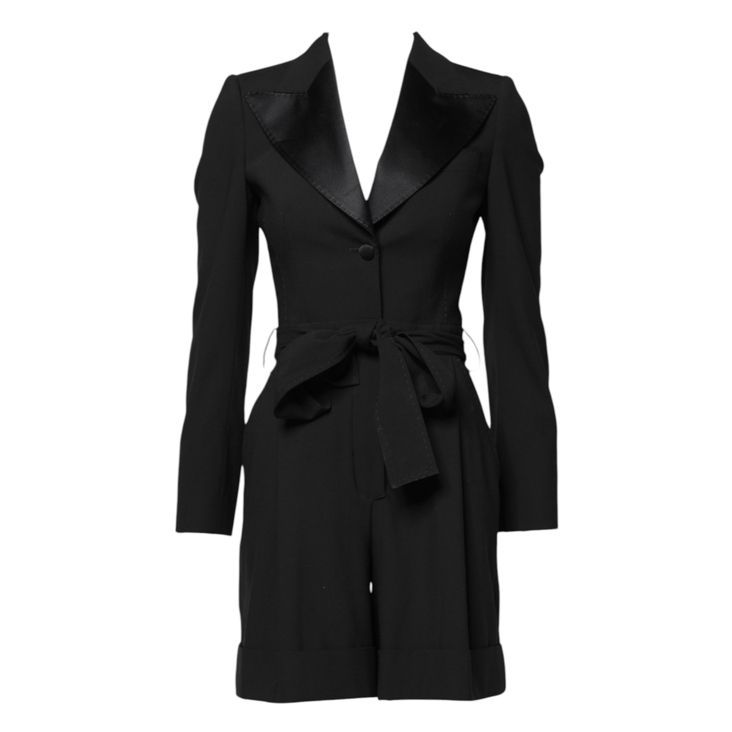 Dolce & Gabbana Schwarzer Woll-Jumpsuit Kleid Frauen Mantel Jacke