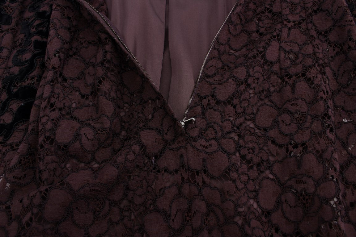 Dolce &amp; Gabbana Lilac Floral Ricamo Lace Maxi Dress