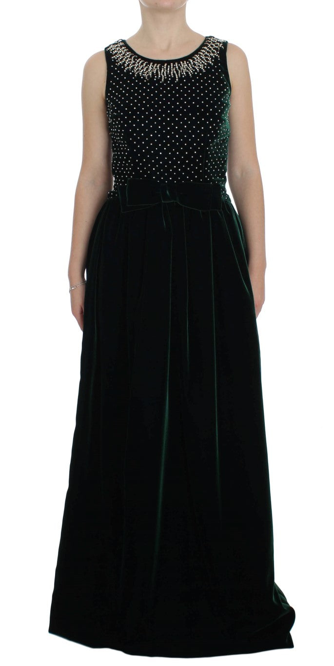 Dolce &amp; Gabbana long maxi dress in green velvet and crystal