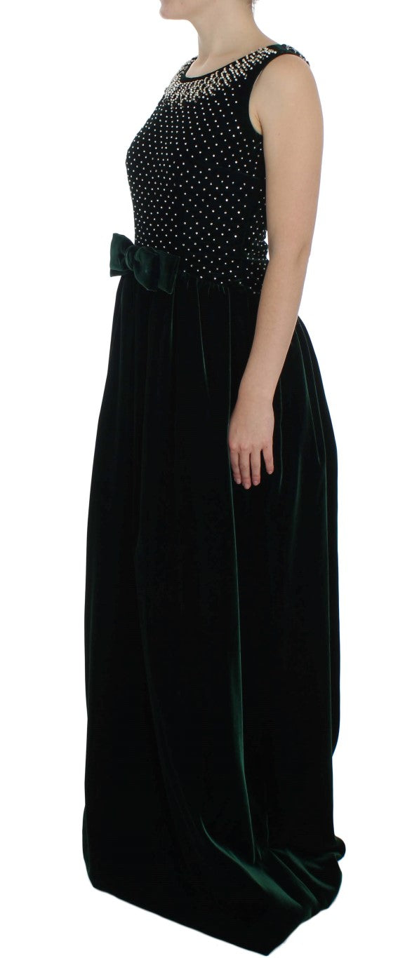 Dolce &amp; Gabbana long maxi dress in green velvet and crystal