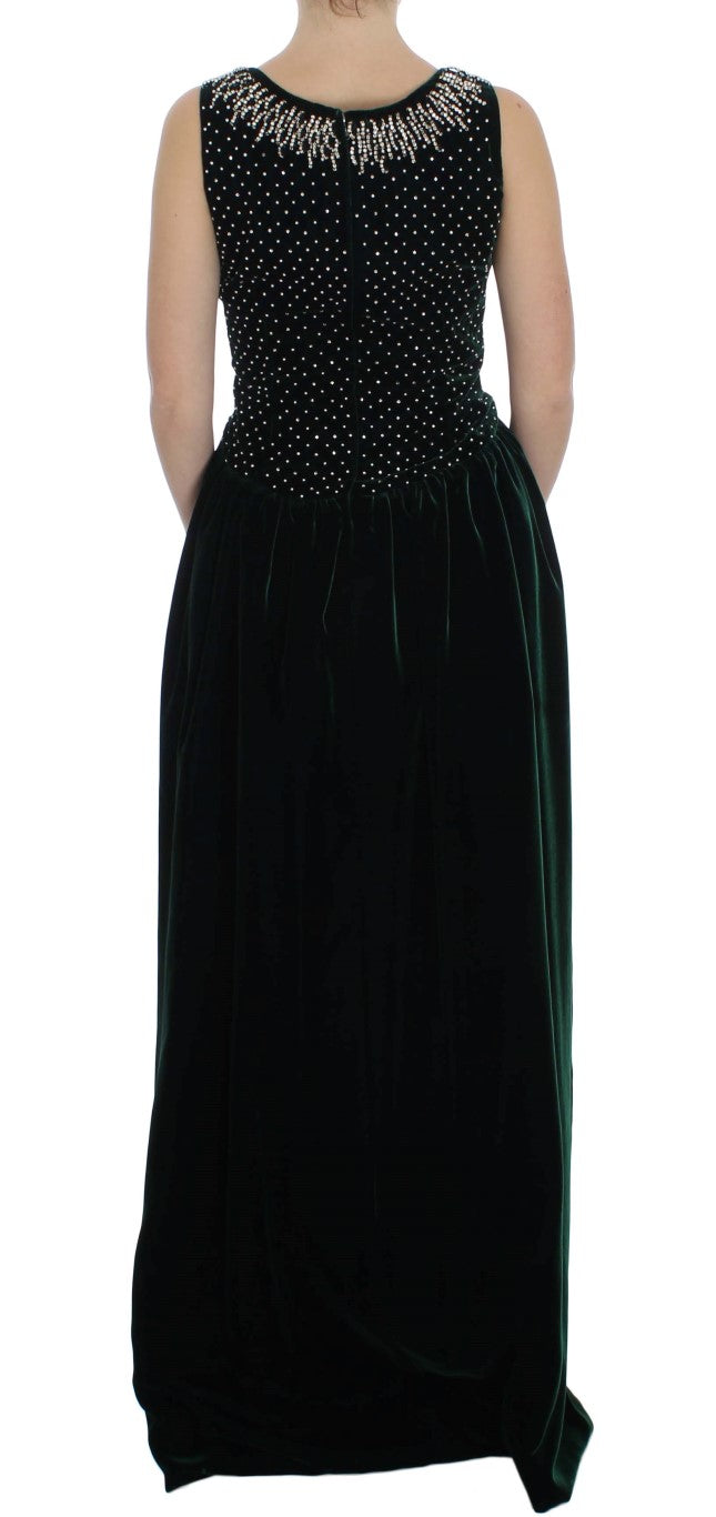 Dolce &amp; Gabbana long maxi dress in green velvet and crystal