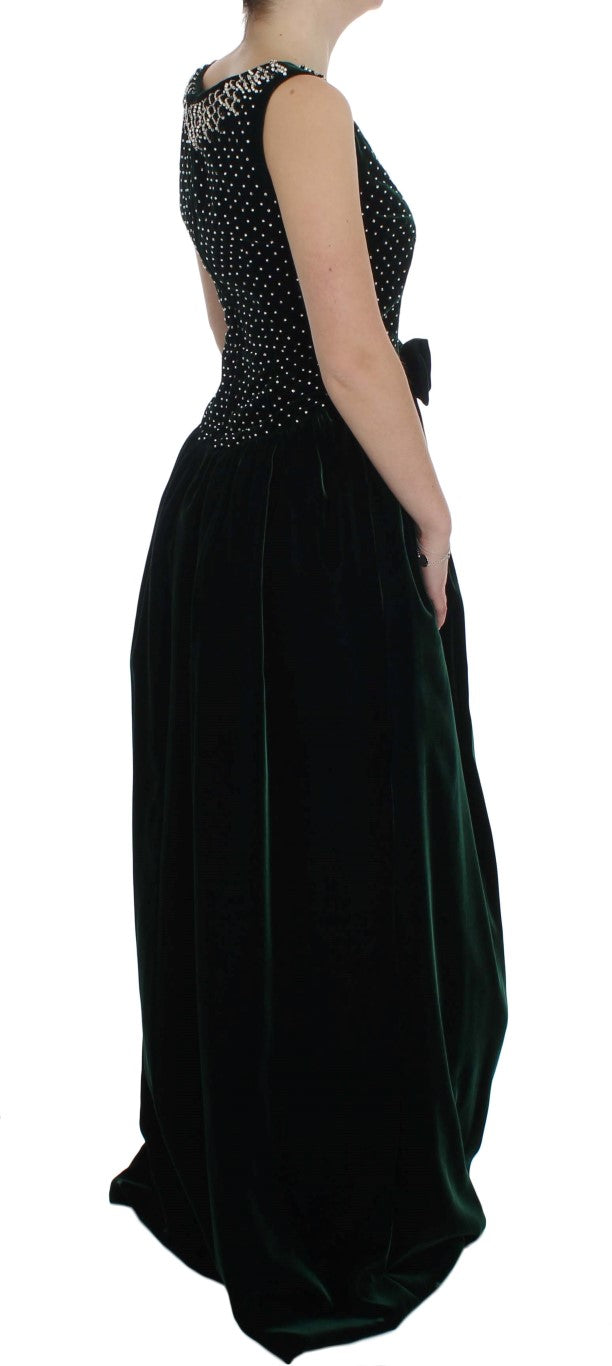 Dolce &amp; Gabbana long maxi dress in green velvet and crystal