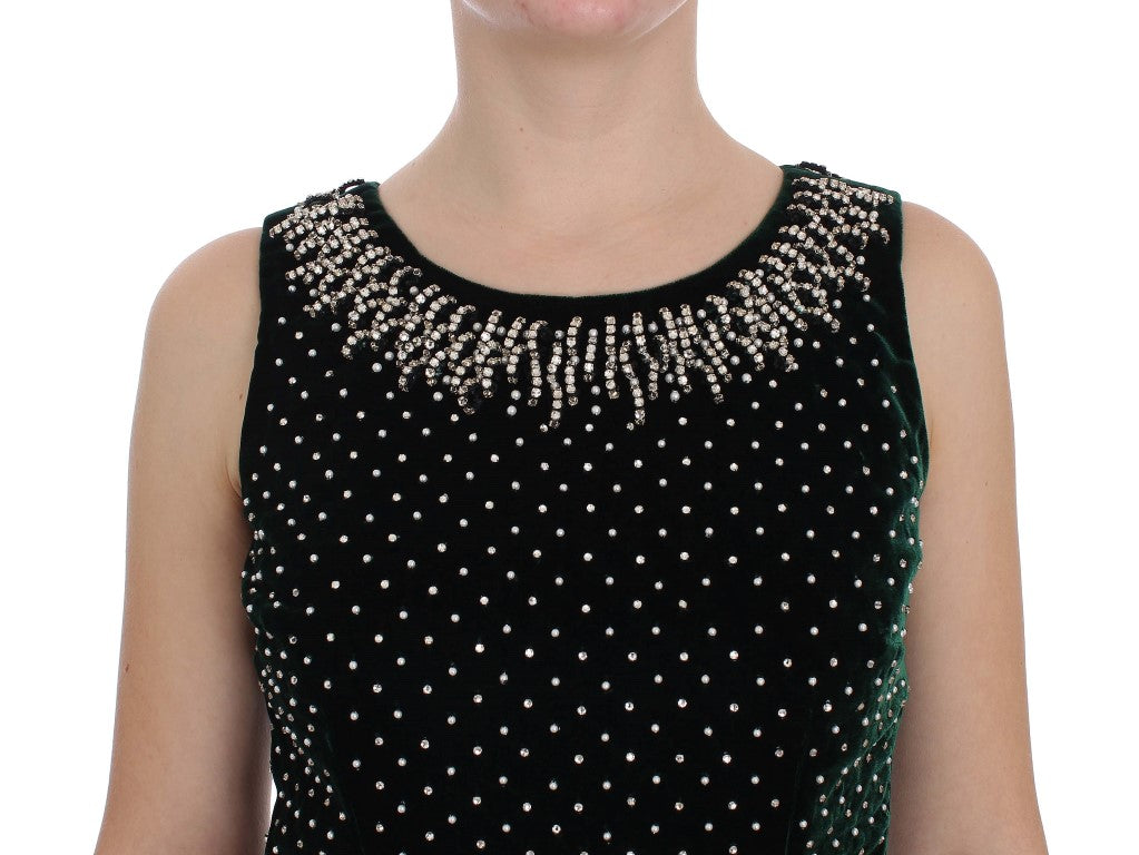 Dolce &amp; Gabbana long maxi dress in green velvet and crystal