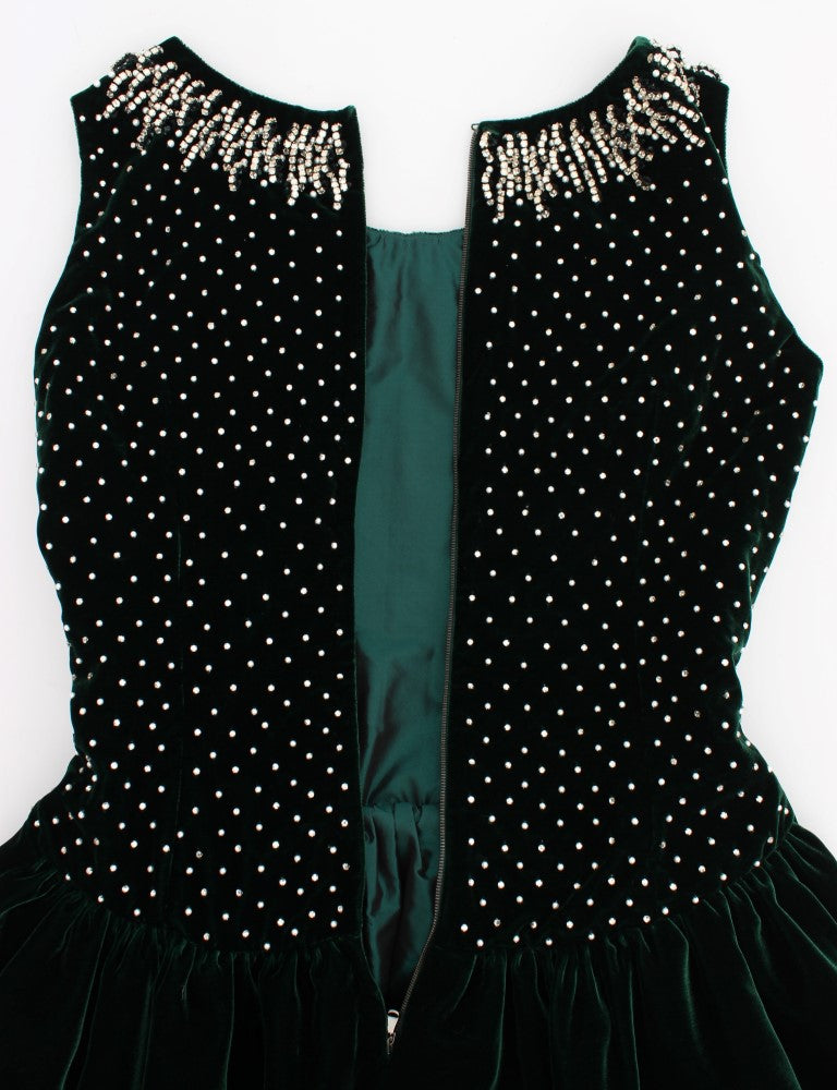 Dolce &amp; Gabbana long maxi dress in green velvet and crystal