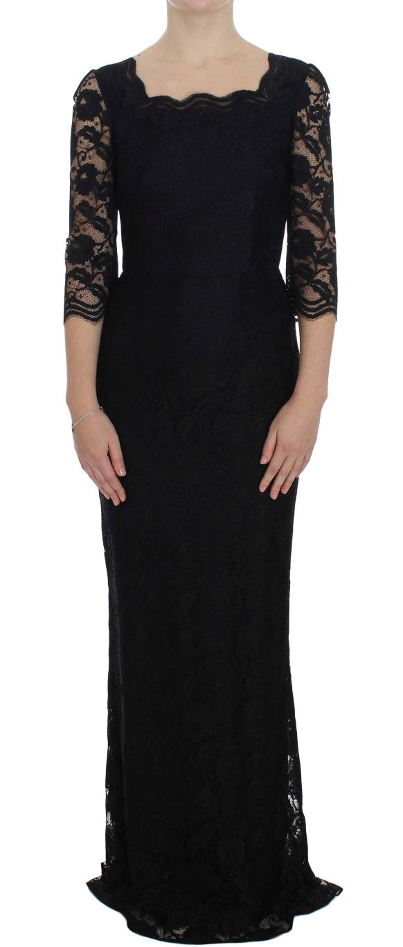 Dolce &amp; Gabbana Black floral lace long ball gown maxi dress