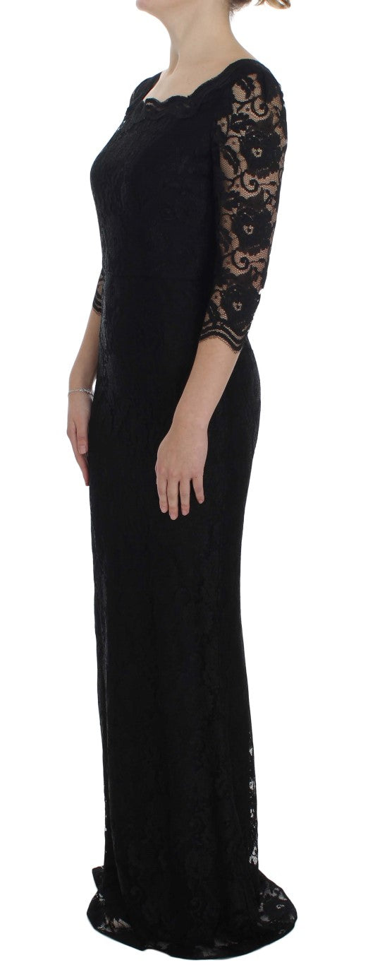 Dolce &amp; Gabbana Black floral lace long ball gown maxi dress