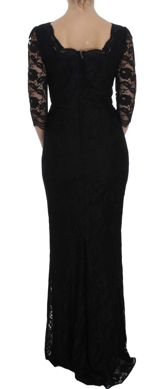 Dolce &amp; Gabbana Black floral lace long ball gown maxi dress